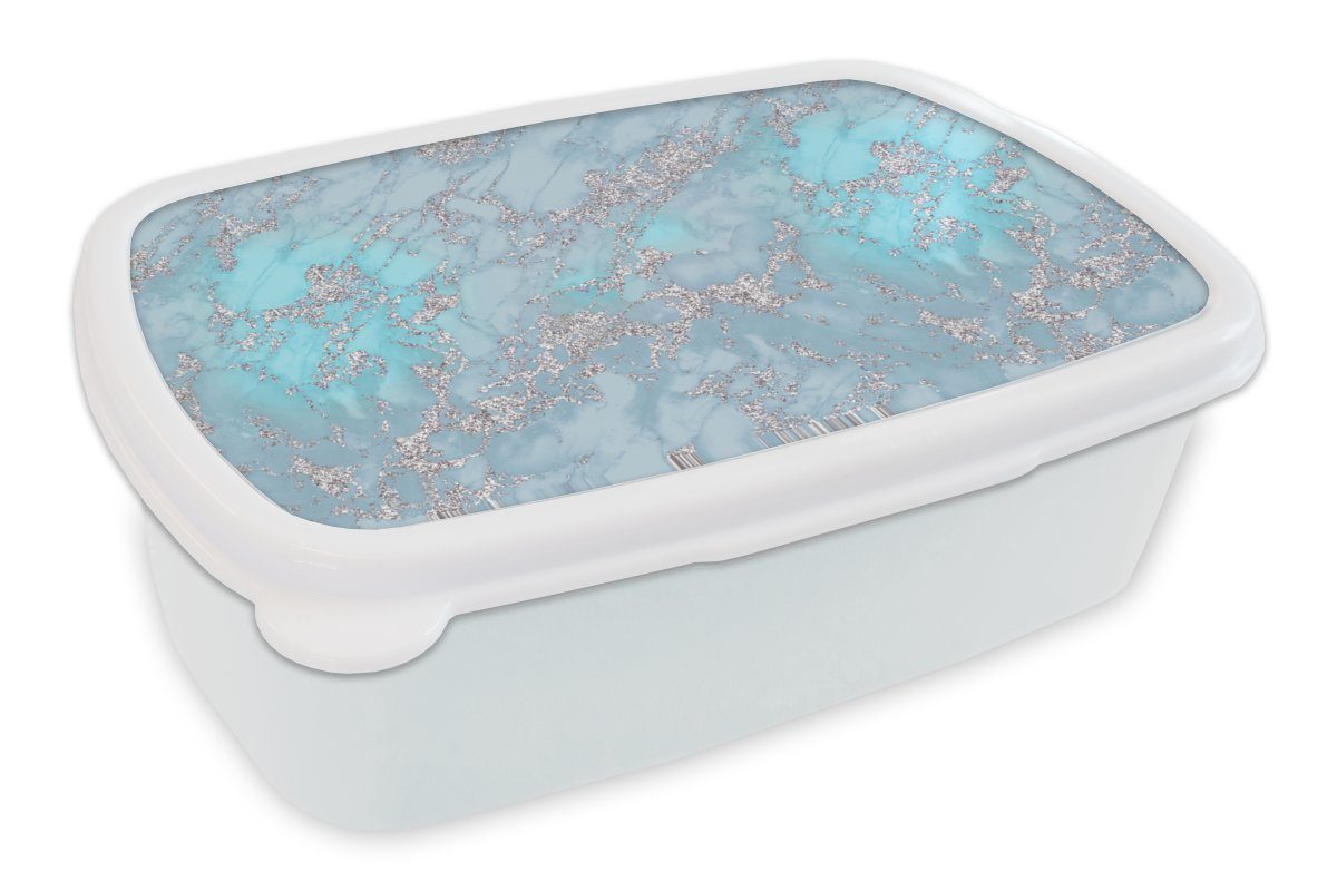MuchoWow Lunchbox Glitter - Marmor - Muster, Kunststoff, (2-tlg), Brotbox für Kinder und Erwachsene, Brotdose, für Jungs und Mädchen weiß