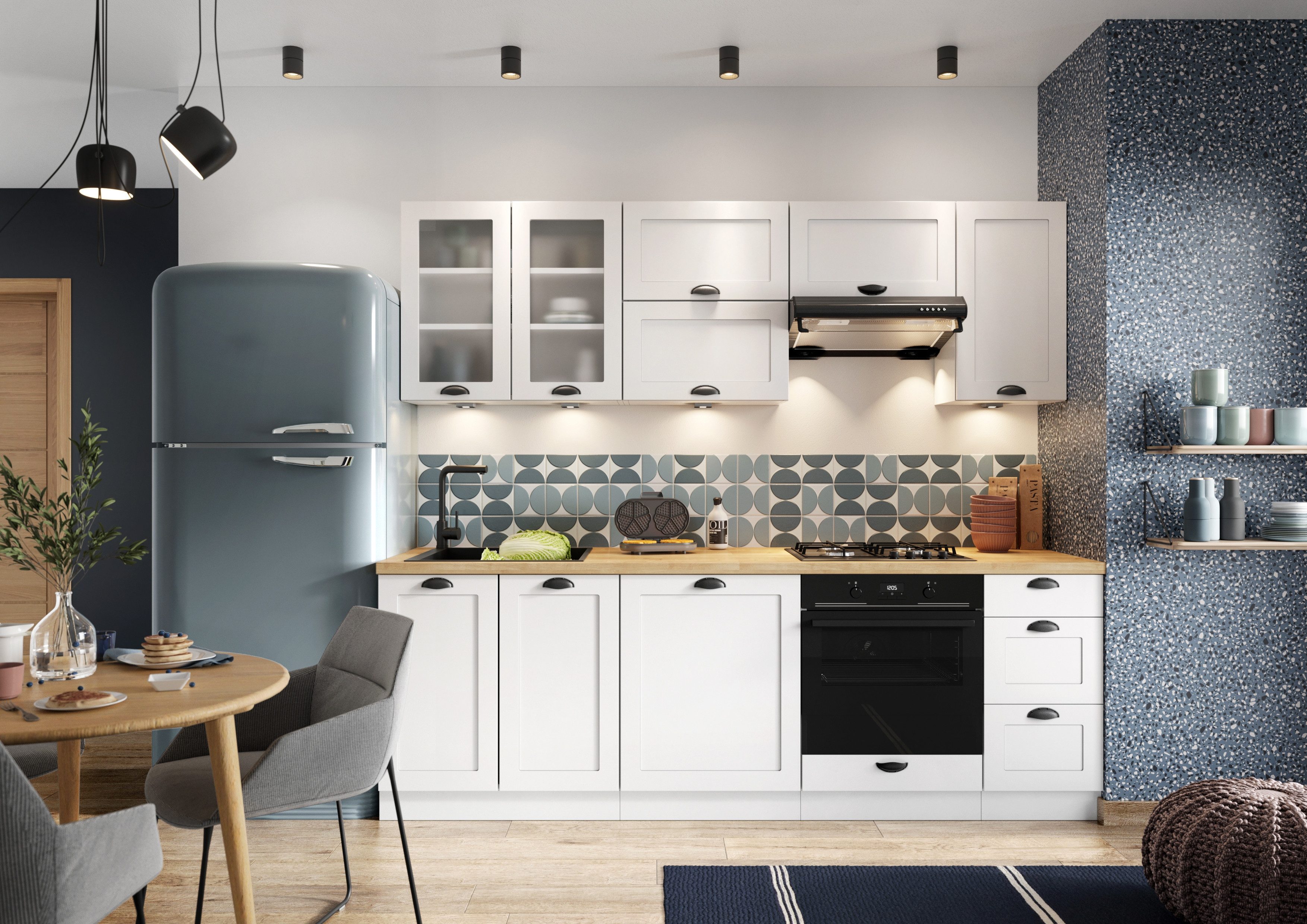 ROYAL24_MARKT Küchenzeile - K152-G 240 cm - ADELE (N) - Perfekt für kleine Räume, (Komplett Set), Hochwertig - Modern - Exklusiv