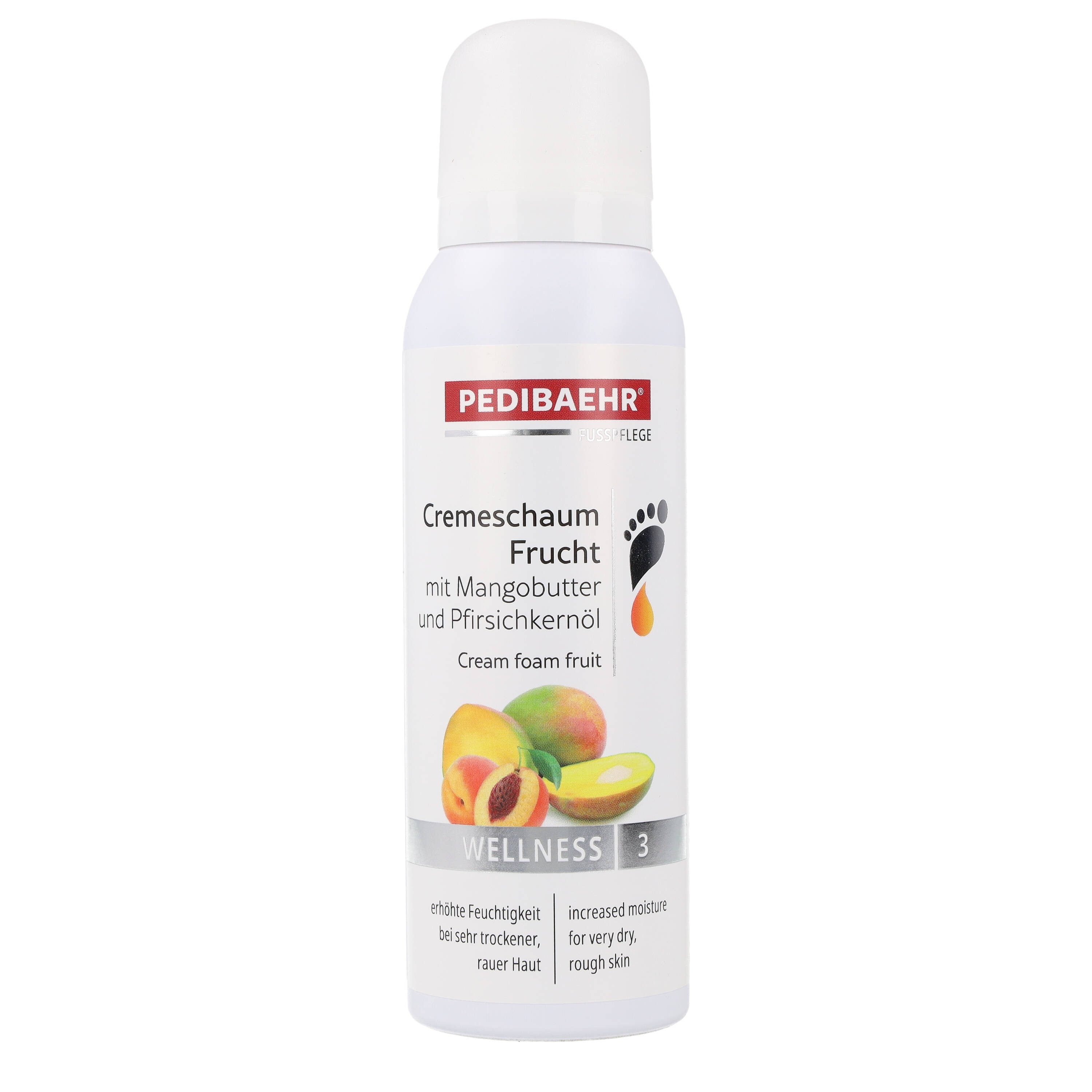 Pedibaehr Fußschaum Pedibaehr Fuß-Cremeschaum Frucht 125ml alle Hauttypen, Diabetiker geeignet, 1-tlg., mit Mango-Butter, Avocado-Öl, 5% Urea und Panthenol