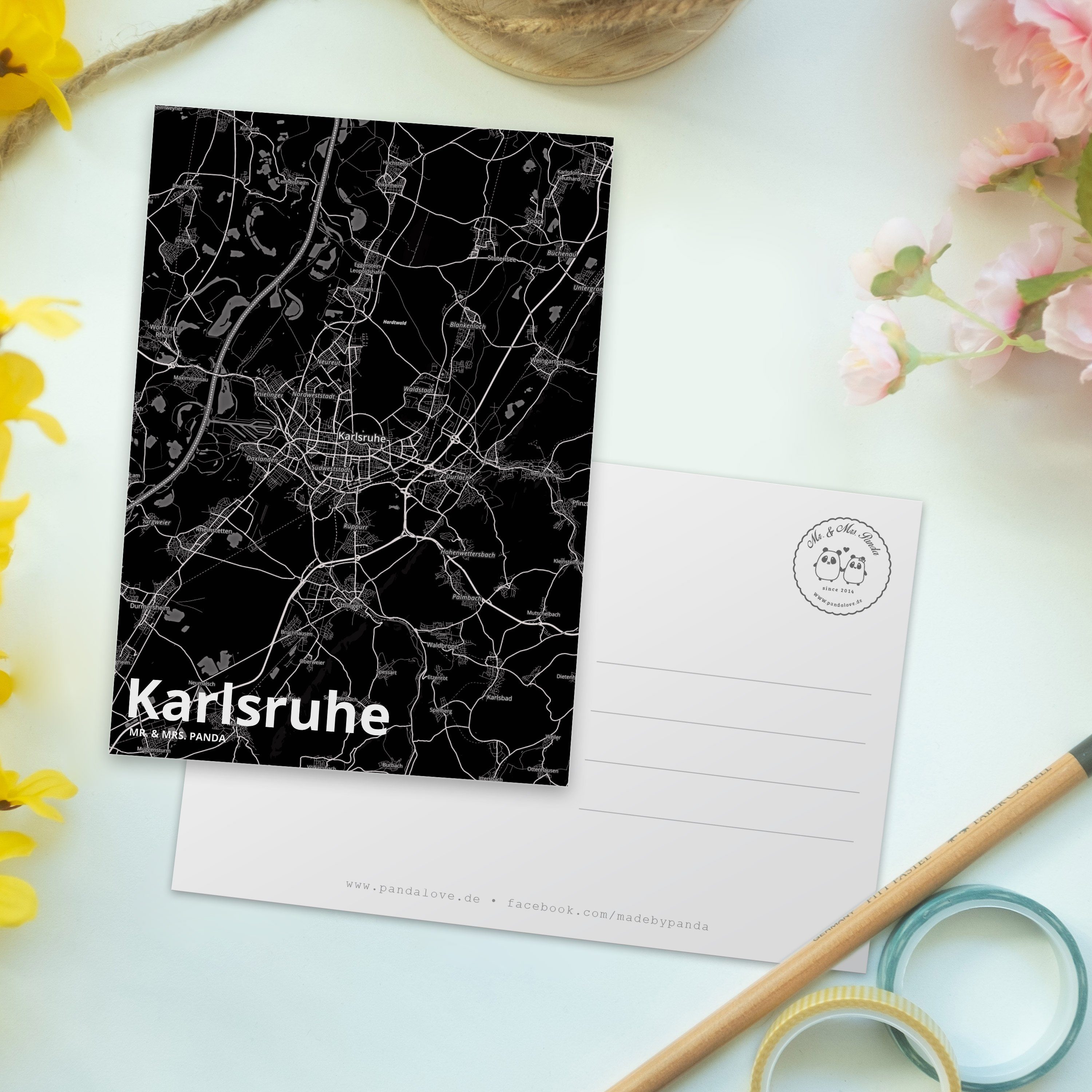Karlsruhe Einladung, - O & Geschenk, Mr. Karte, Postkarte Geschenkkarte, Dankeskarte, Panda Mrs.
