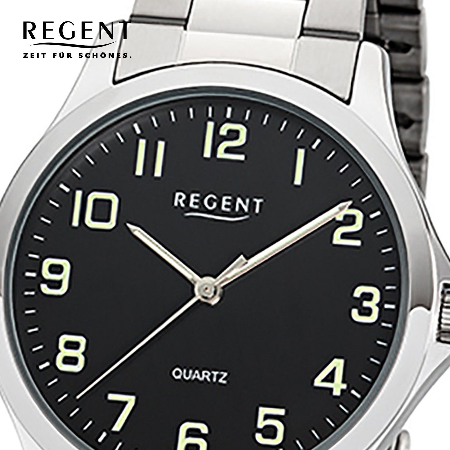 Herren (ca. Quarzuhr Metallarmband rund, Armbanduhr Uhr Regent 1152411 39mm), Regent mittel Metall Quarz, Herren