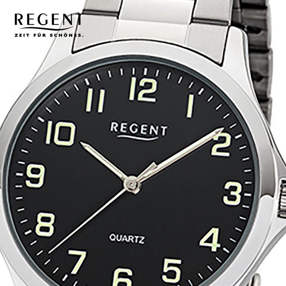 Regent Quarzuhr Regent Herren Uhr 1152411 Metall Quarz, Herren Armbanduhr  rund, mittel (ca. 39mm), Metallarmband