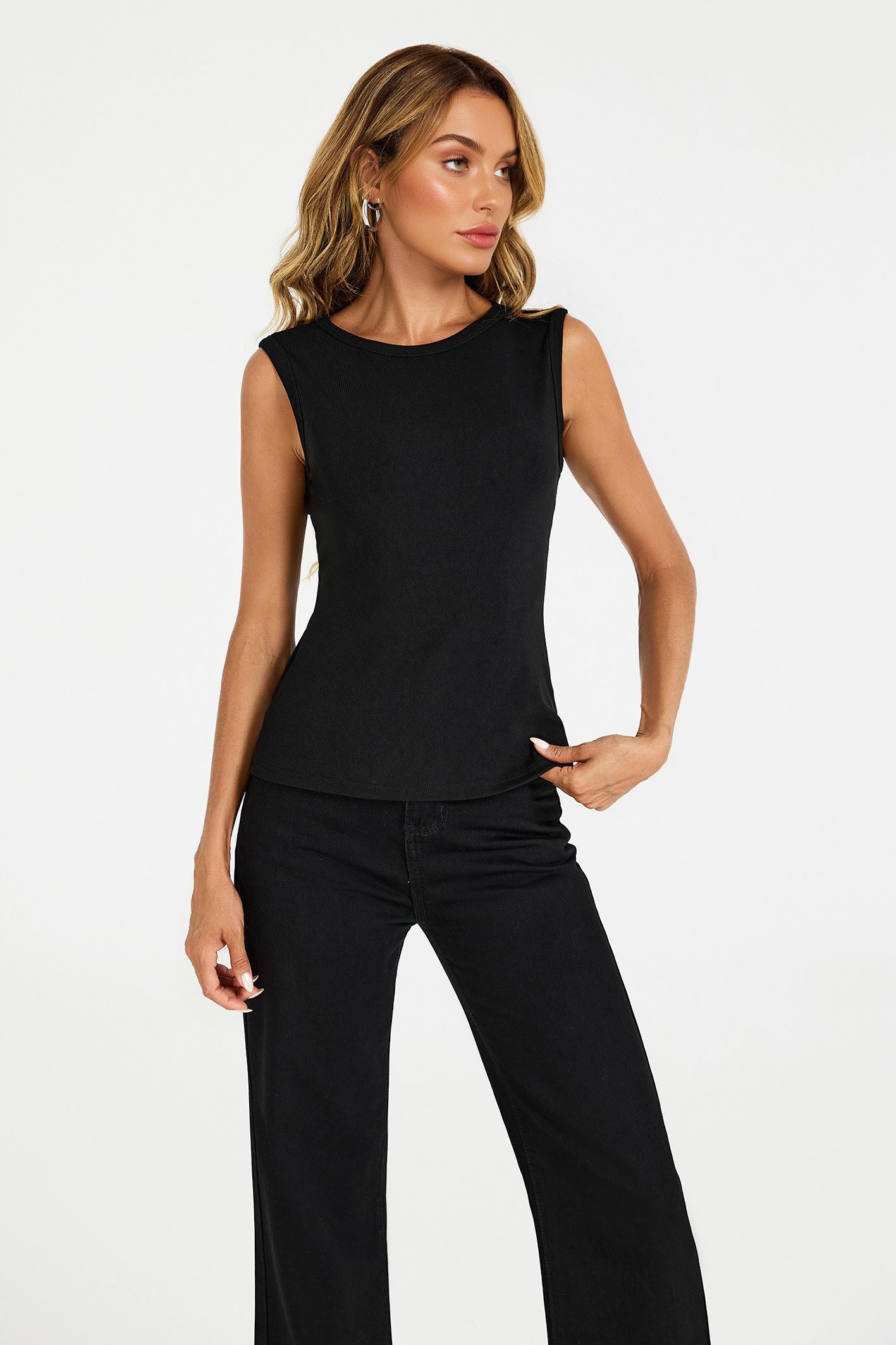 FS Collection Blusentop Damen Blusentop Ärmellos Jersey Rundhals Basic Stretch Schwarz (XS (EU:36 / UK:8) · S (EU:38 / UK:10) · M (EU:40 / UK:12) · L (EU:42 / UK:14) · XL (EU:44 / UK:16) Stretch-Jersey, ärmellos, vielseitig kombinierbar