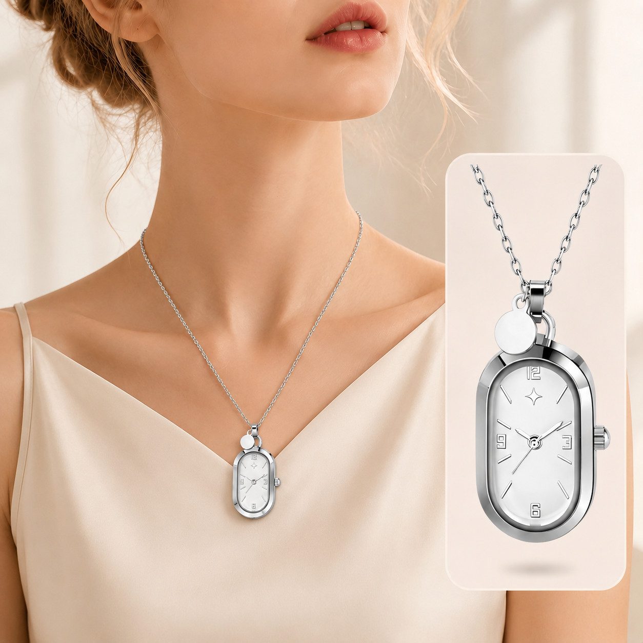 ibettertec Quarzuhr Damenuhr,Kette mit Anhänger,Damenhalskette mit Uhr, (Schmuck, Geschenk, für Damen,Länge verstellbar), Edelstahlkette,Damenuhr,Elegante Uhrenkette,3ATM wasserdicht