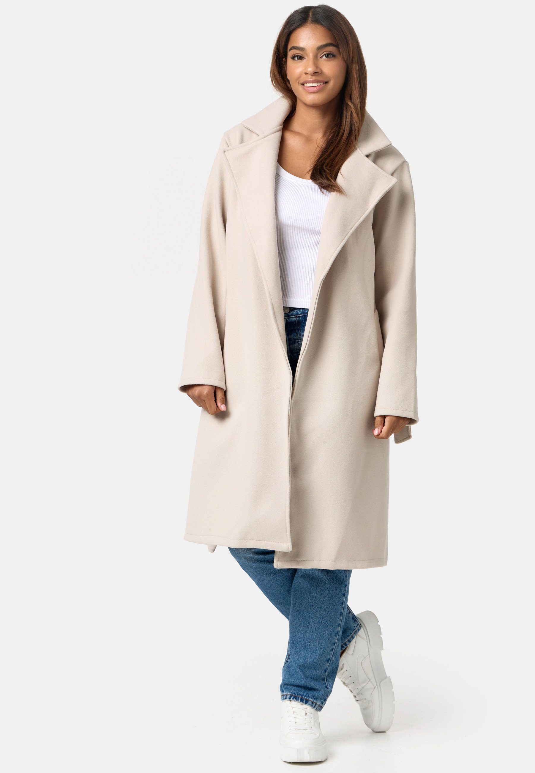 Mantel Damen Gürtel TRENCHCOAT Worldclassca langer Worldclassca Trenchcoat mit Creme Reverskragen