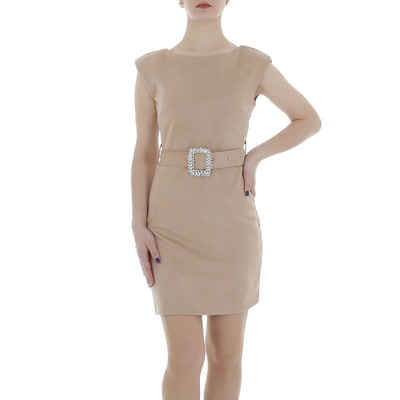 Ital-Design Minikleid Damen Elegant (86099030) Strass Stretch Samtoptik Minikleid in Hellbraun