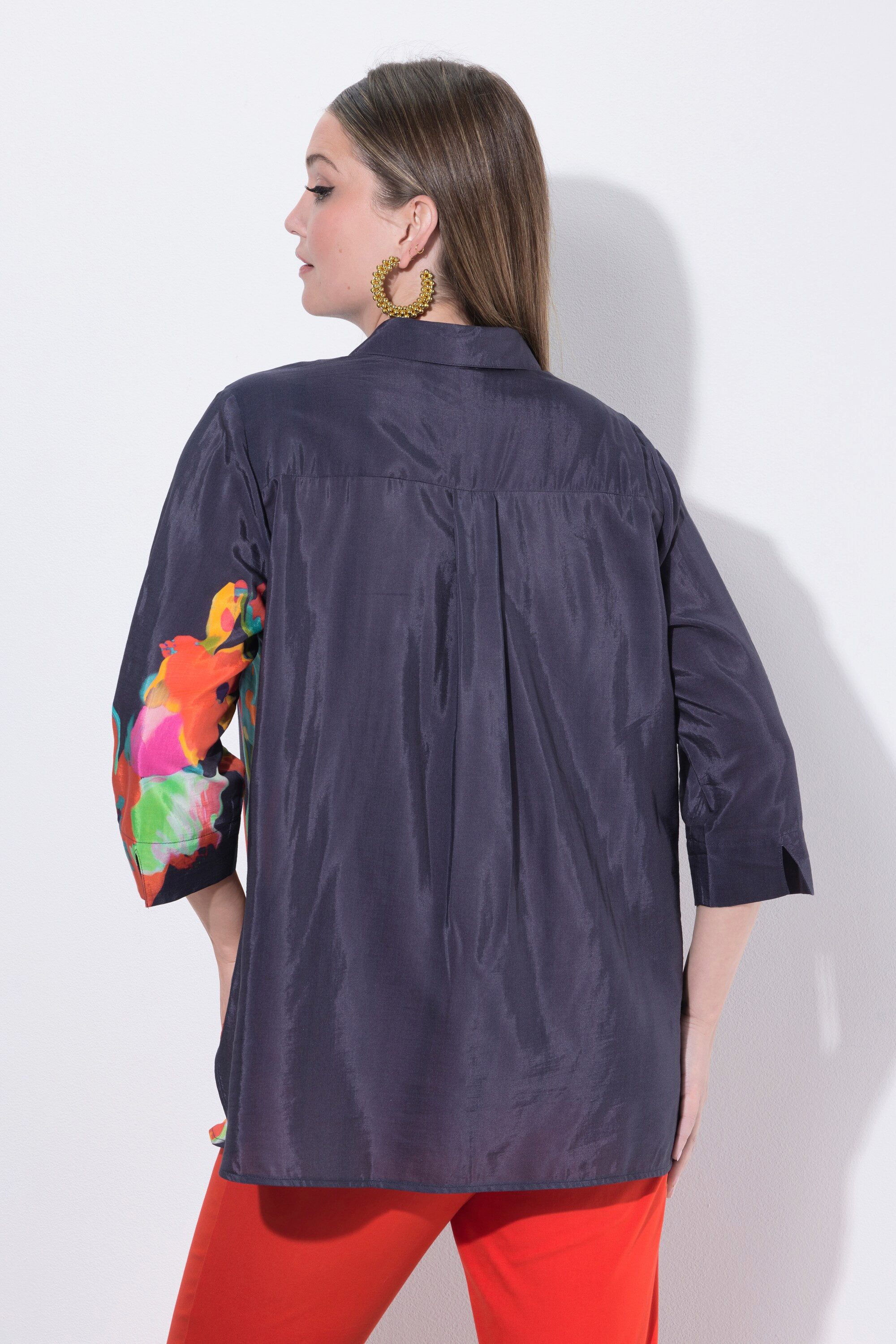 Ulla Popken Hemdbluse Hemdbluse Blüten A-Linie Hemdkragen 3/4-Arm