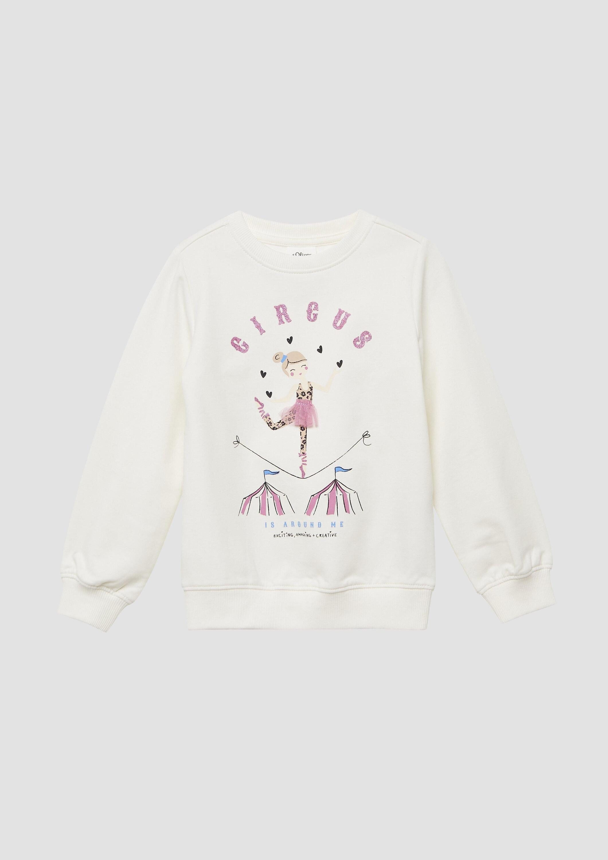 s.Oliver Sweatshirt Sweatshirt Sweatshirt aus Baumwollmix mit Glitzerprint und Applikation