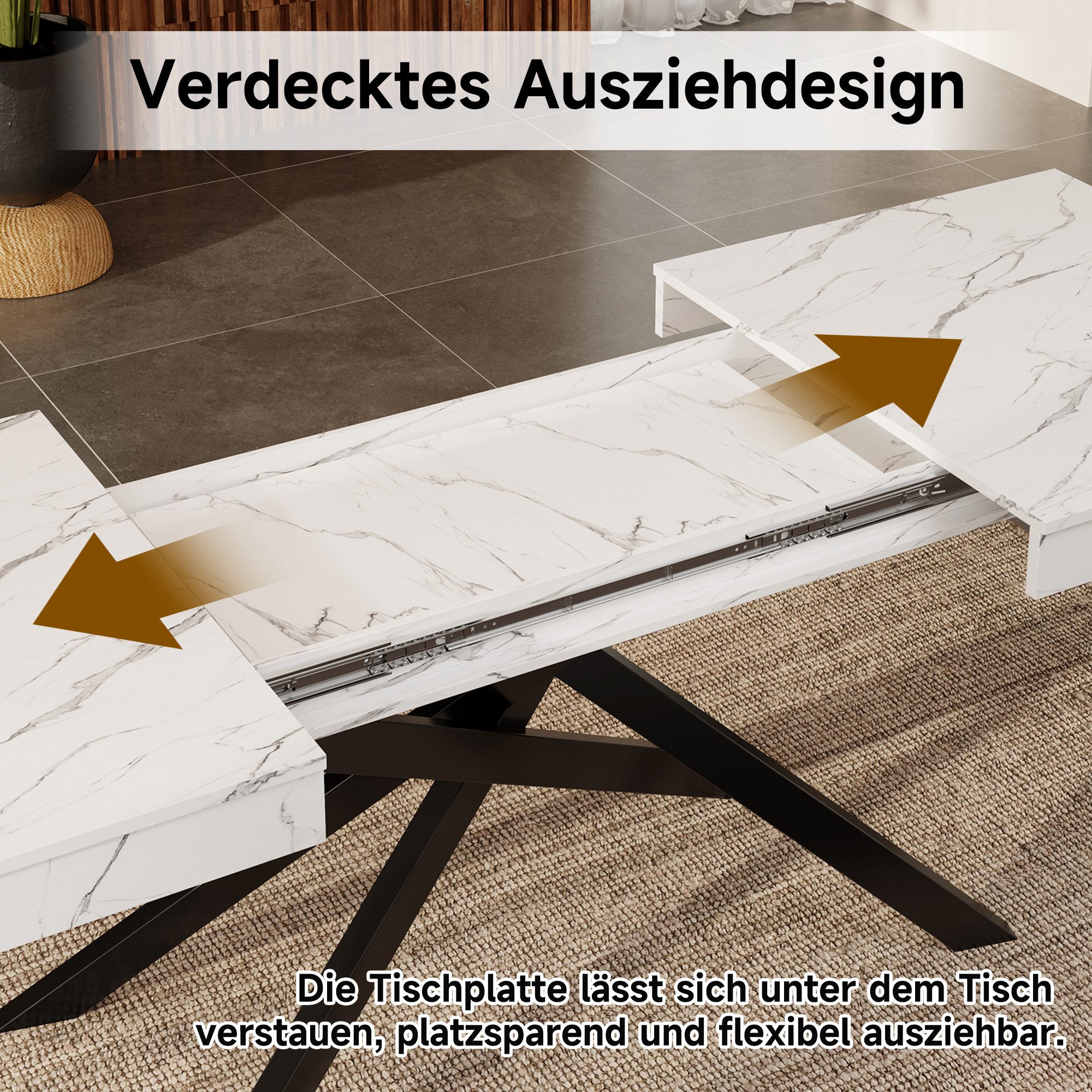 Flieks Esstisch ausziehbarer Küchentisch (1-St., Tischplattelänge 140-180cm, dicke Tischplattenhöhe 9,3 cm), erweiterbarer Tisch rechteckig Schreibtisch Bürotis – Bild 5 von 5