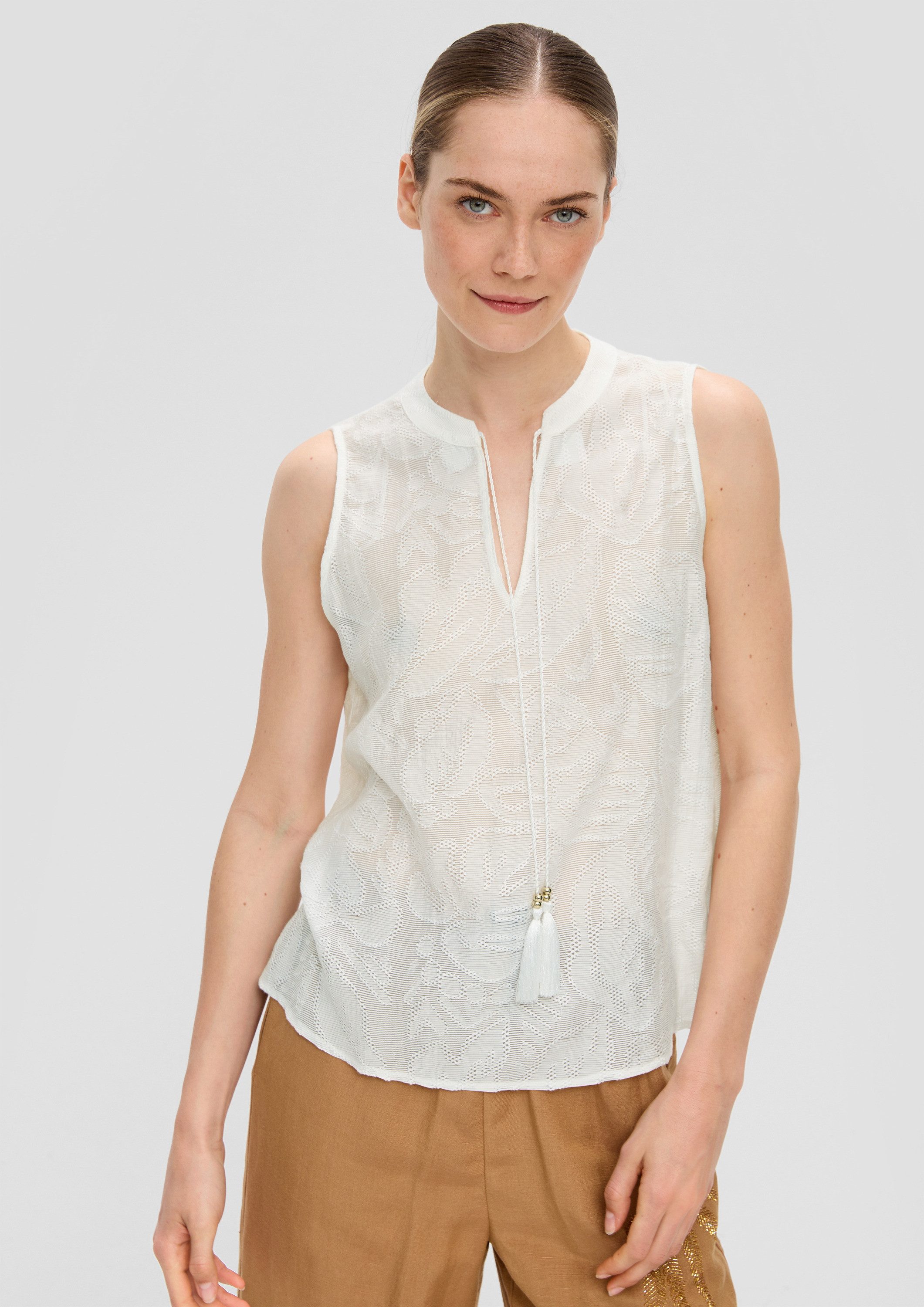 s.Oliver Blusentop Bluse Blusenshirt im Leaf-Design mit Tunika-Ausschnitt