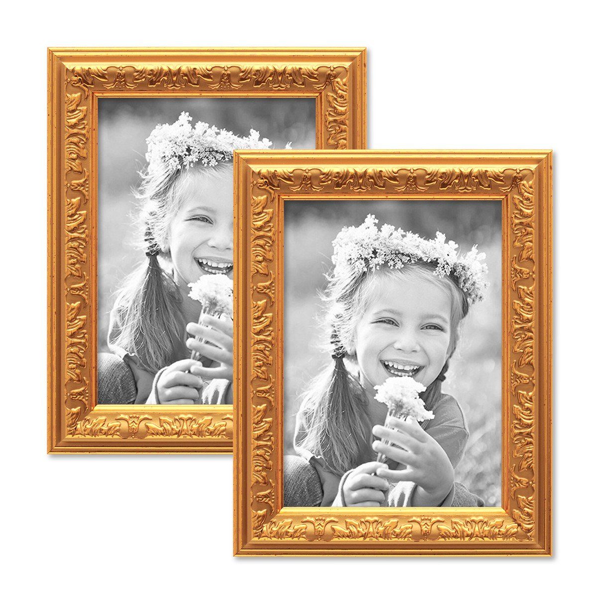 PHOTOLINI Bilderrahmen 2er Set Kunststoff-Rahmen im nostalgischen Ornament-Design