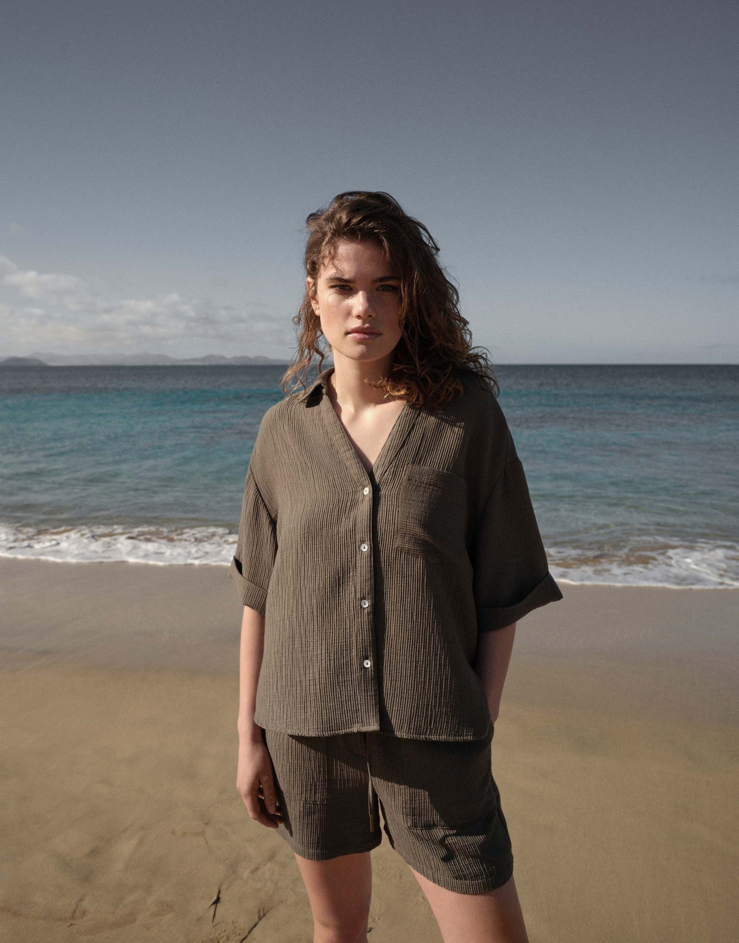 OPUS Kurzarmbluse FIORA Loose im Crinkle-Look