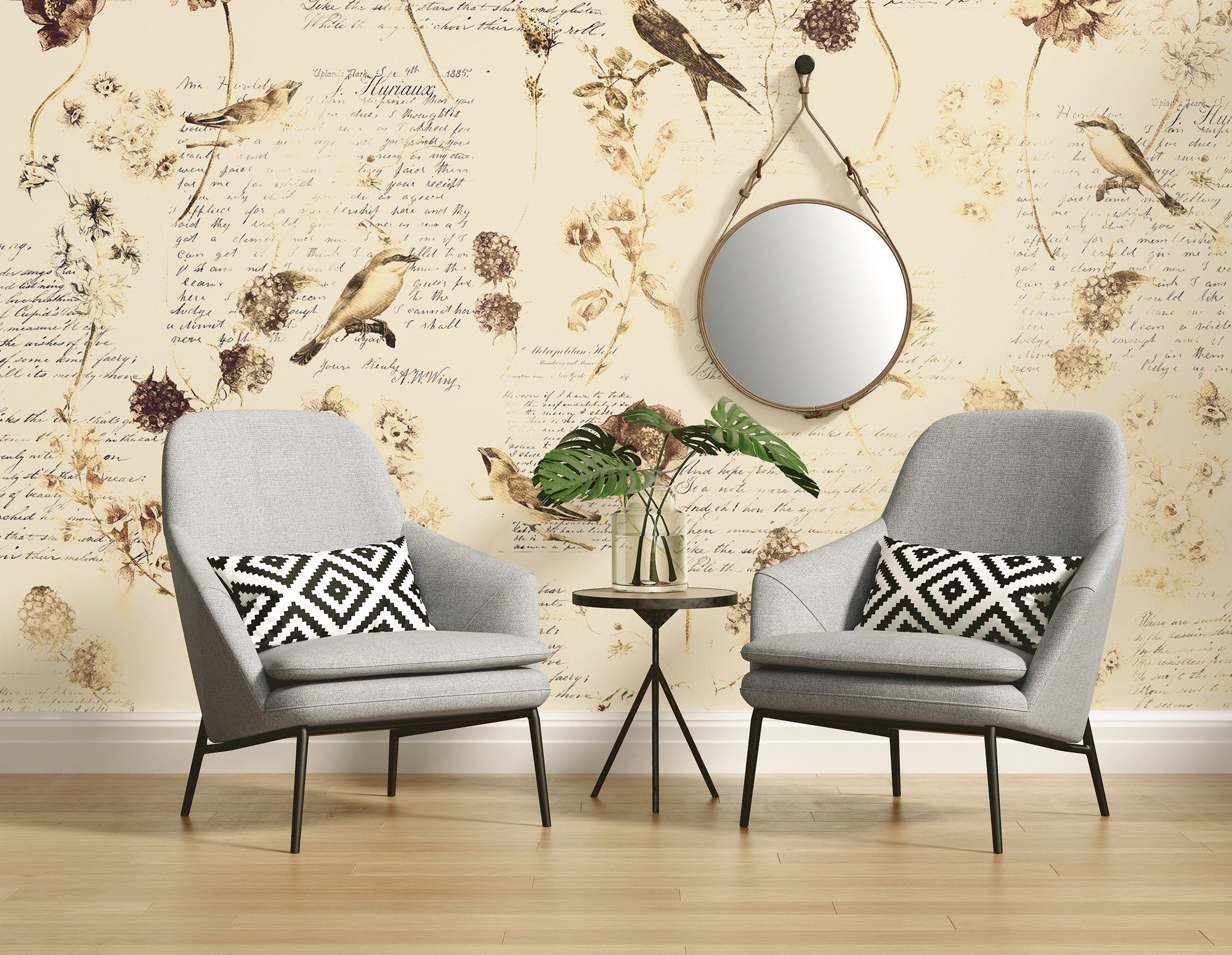 Architects Paper Fototapete Atelier 47 Bird Poetry 1, glatt, floral, (4 St), Vlies, Wand, Schräge, Decke