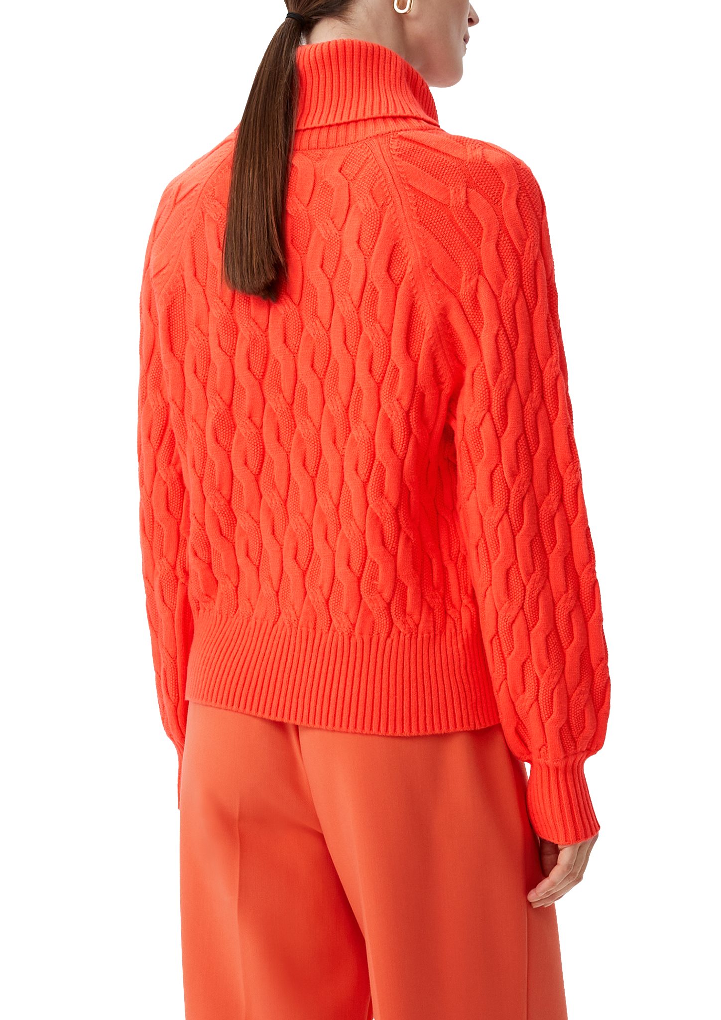 Comma Langarmshirt Pullover mit orange Strickmuster