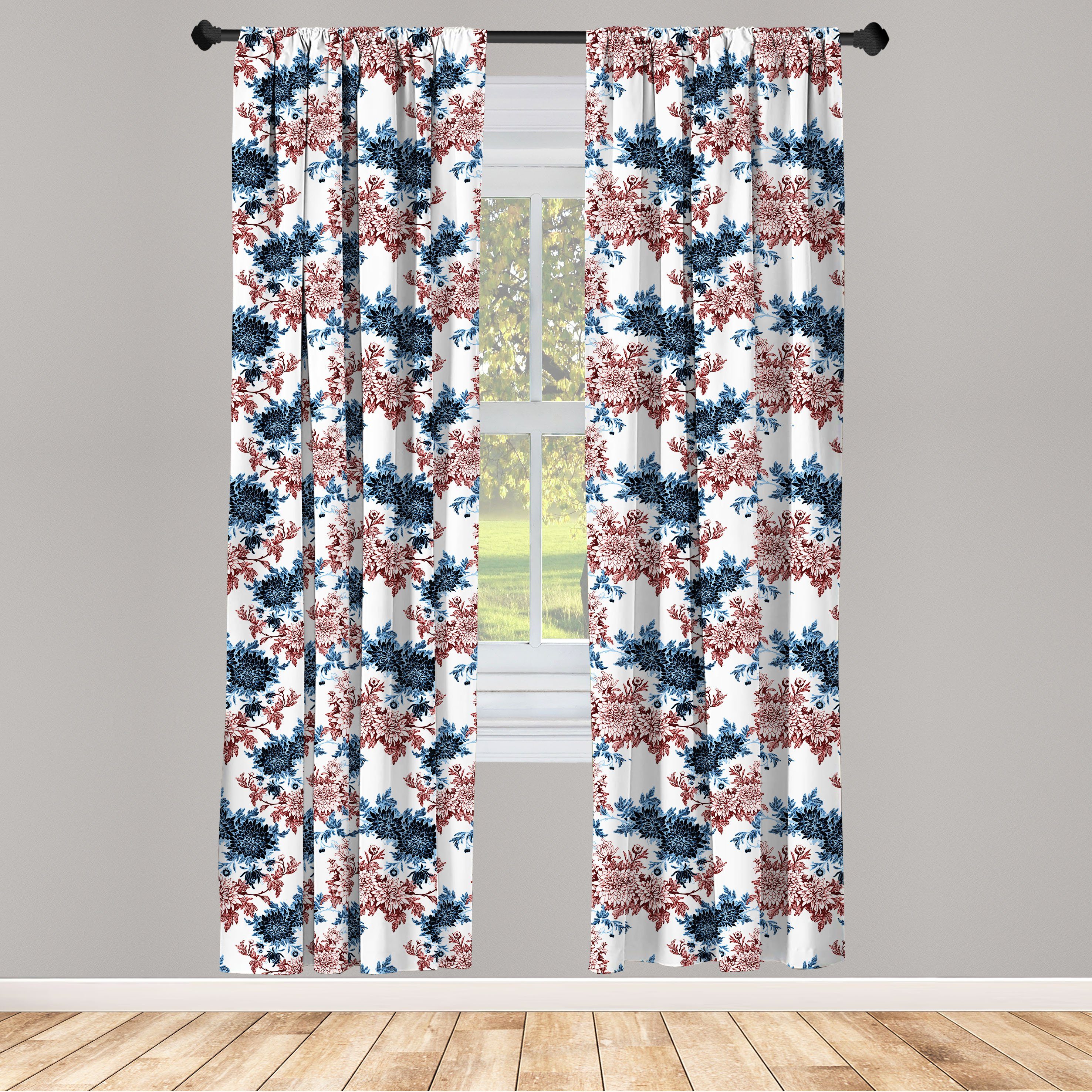 Gardine Vorhang für Wohnzimmer in Blüte Aquarell Blumen Schlafzimmer Dekor, Microfaser, der Blumen Abakuhaus