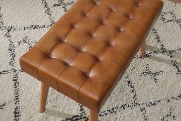 möbelando Hocker Sitzhocker 67x47x39 cm Mango Massivholz / Echtlede, Sitzhocker 67x47x39 cm Mango Massivholz / Echtleder Chesterfield-Design, Lederhocker Braun, Beistellhocker Hocker ohne Lehne, Country Fußhocker