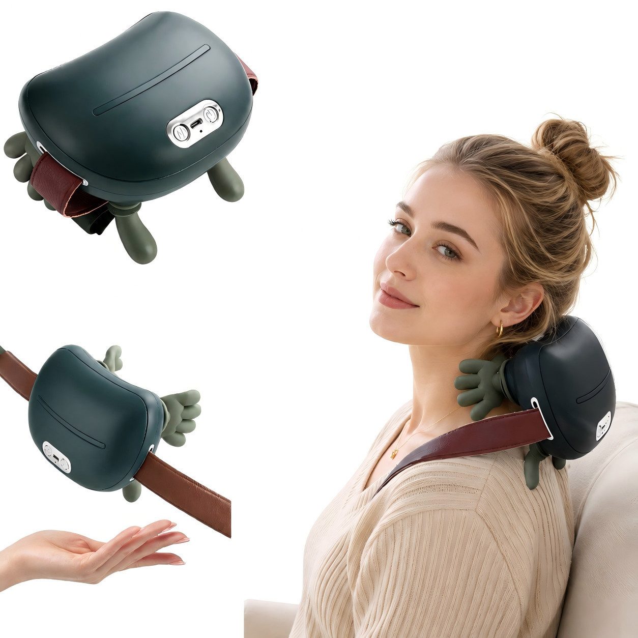ibettertec Nacken-Massagegerät Nackenmassagegerät mit Wärmefunktion, kabelloses Shiatsu Massagegerät, für Nacken, Schultern und Rücken, 3 Intensitätsstufen, 2000mAh Akku, für Zuhause, Büro & unterwegs, mit Wärmefunktion und Shiatsu-Knetmassage