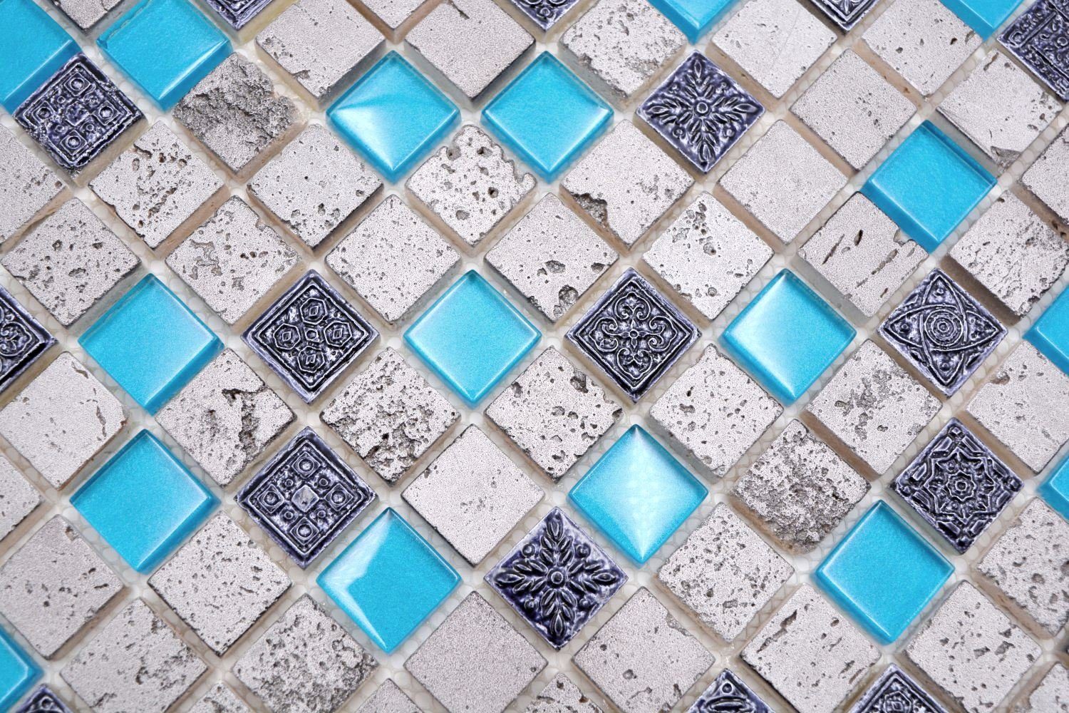 Resin blaugrau Matten Mosaik Mosani Glasmosaik glänzend 10 Mosaikfliesen /