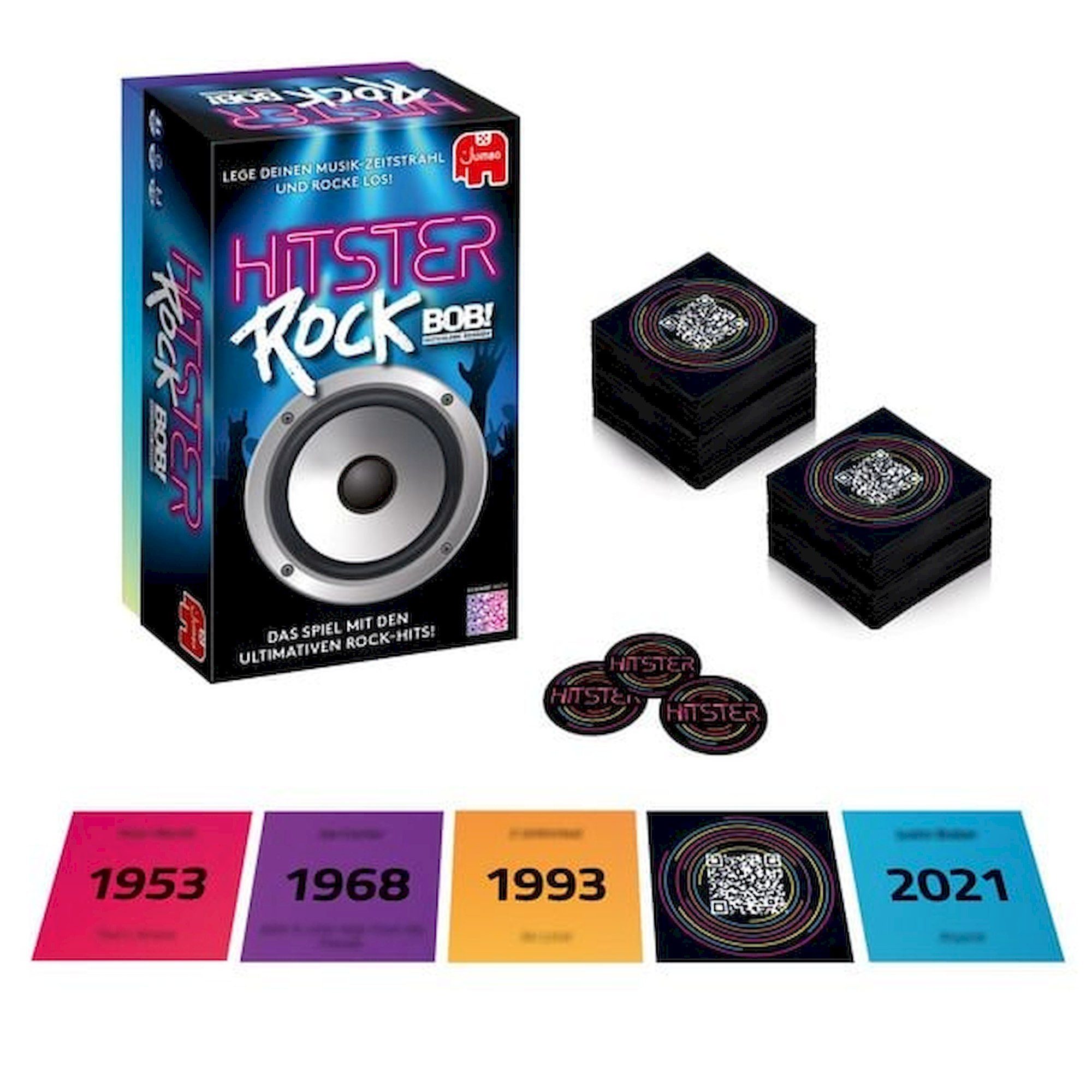 Jumbo Spiele Spielesammlung Hitster Das Musik-Partyspiel, 100 Jahre Hits Guilty Pleasure/ Schlager Party/ Summer Party/ Rock