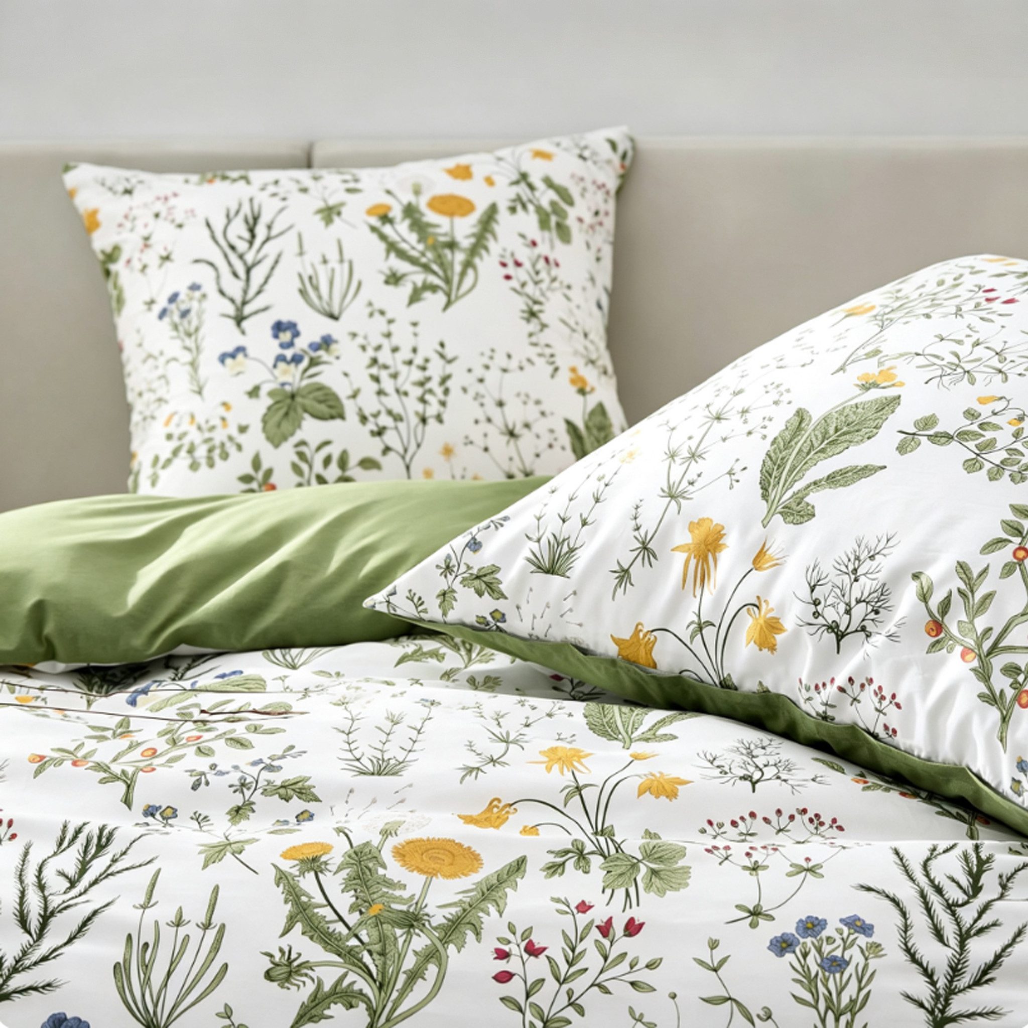 wohnTRAUM24 Bettwäsche Bettwäsche Pflanzenmuster Wende Bettwäsche Set für Allergiker Geeignet, Wendbar Bettbezug mit Reißverschluss und Kissenbezug 80x80cm – Bild 5 von 5
