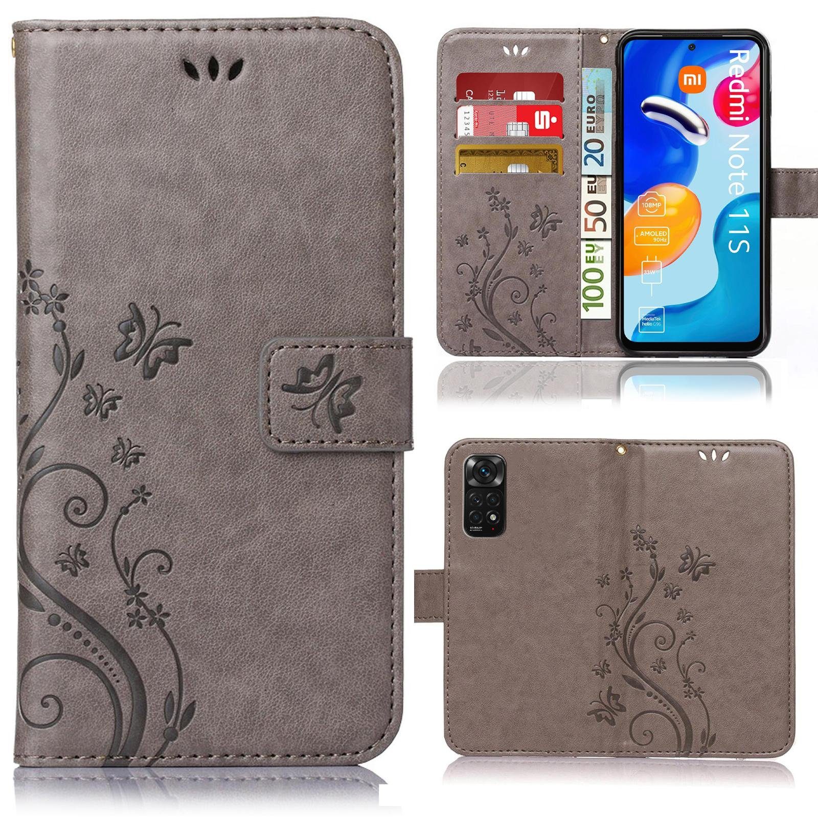 Numerva Handyhülle Bookstyle Flower für Xiaomi Redmi Note 11/Note 11s, Handy Tasche Schutzhülle Klapphülle Flip Cover mit Blumenmuster