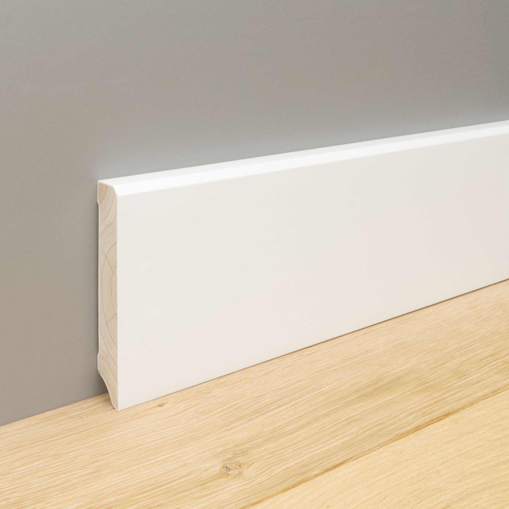 Trevendo Sockelleiste 24 m Sockelleiste massiv gefast weiß lackiert 16 x 80 x 2400 mm, L: 240 cm