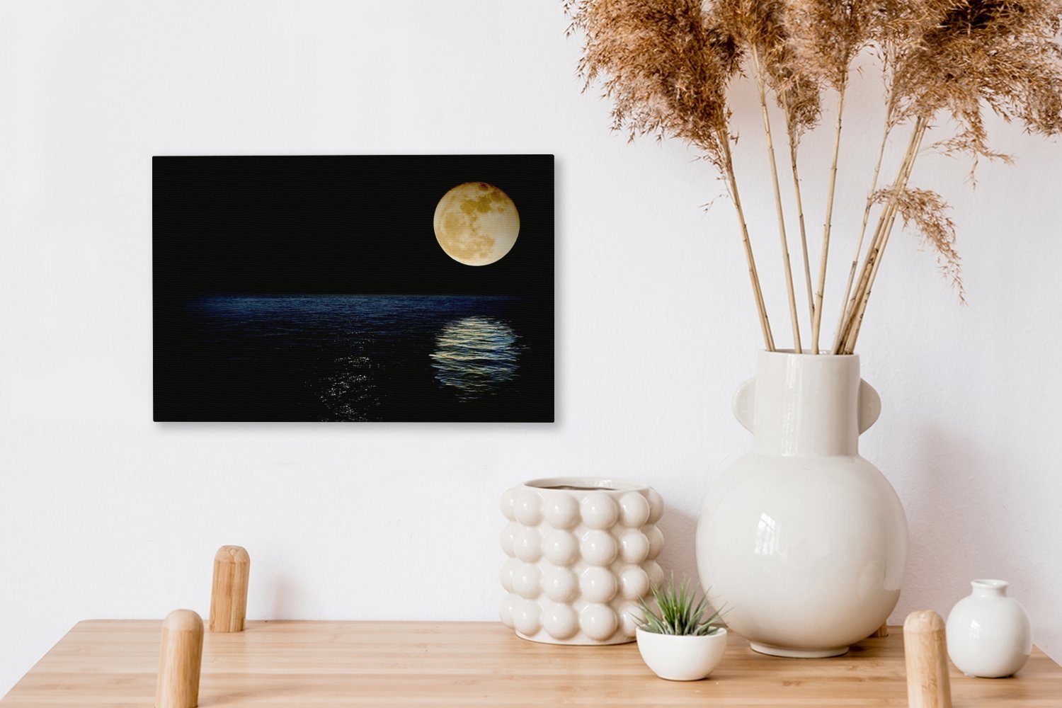 OneMillionCanvasses® Leinwandbilder, - cm Leinwandbild Mond Meer Nacht, Aufhängefertig, Wanddeko, 30x20 (1 Wandbild St), -