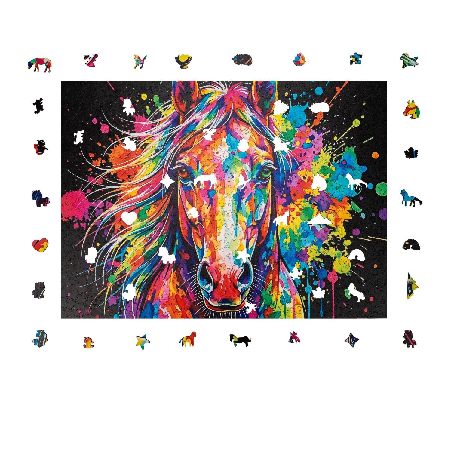 MagicHolz Puzzle Buntes Pferd Holzpuzzle (2D), 1000 Puzzleteile