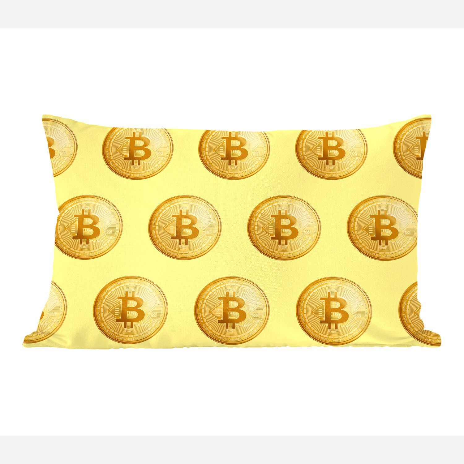 MuchoWow Dekokissen Bitcoin - Gold - Muster - Gelb, Wohzimmer Dekoration, Zierkissen, Dekokissen mit Füllung, Schlafzimmer | Dekokissen
