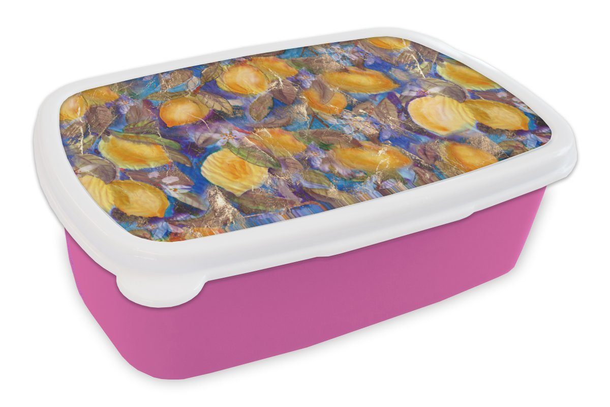 Kunststoff, - Kunststoff Brotbox Lunchbox Mädchen, für rosa Muster, Kinder, MuchoWow Vintage (2-tlg), Snackbox, - Brotdose Zitrone Dschungel Erwachsene, -