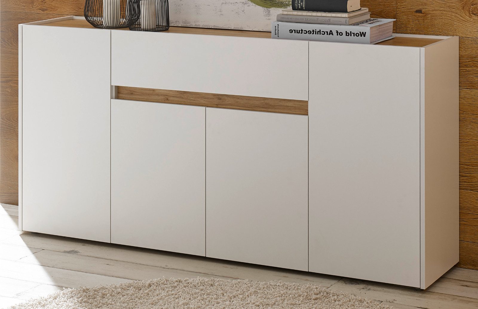 Furn.Design Sideboard Center (Kommode in weiß mit Wotan Eiche, 170 x 87 cm), mit Schublade