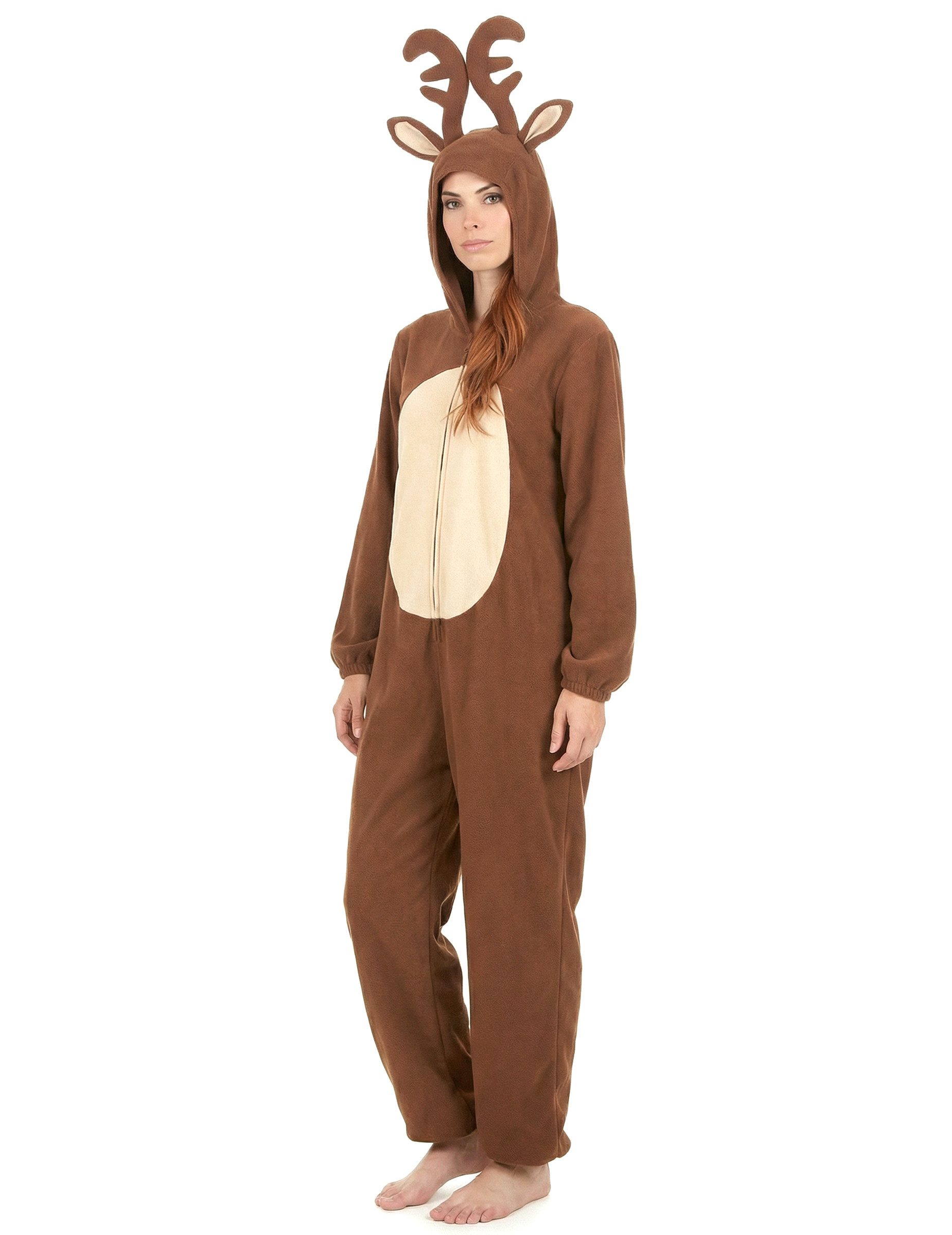JADEO Kostüm Rentier-Damenkostüm Jumpsuit Weihnachten braun-beige
