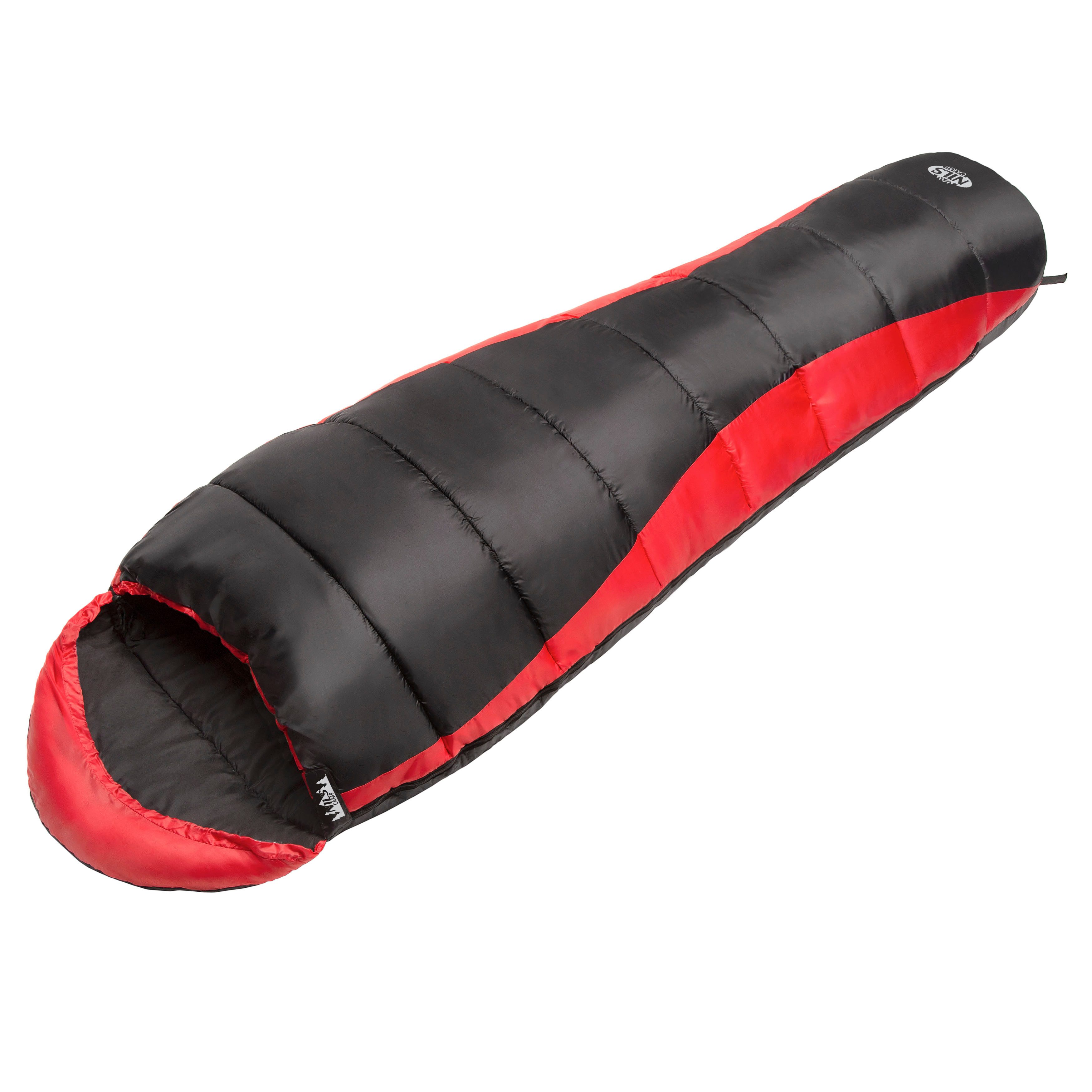 Mumienschlafsack dicker Schlafsack Schwarz/Rot mit Innentasche für Wertsachen
