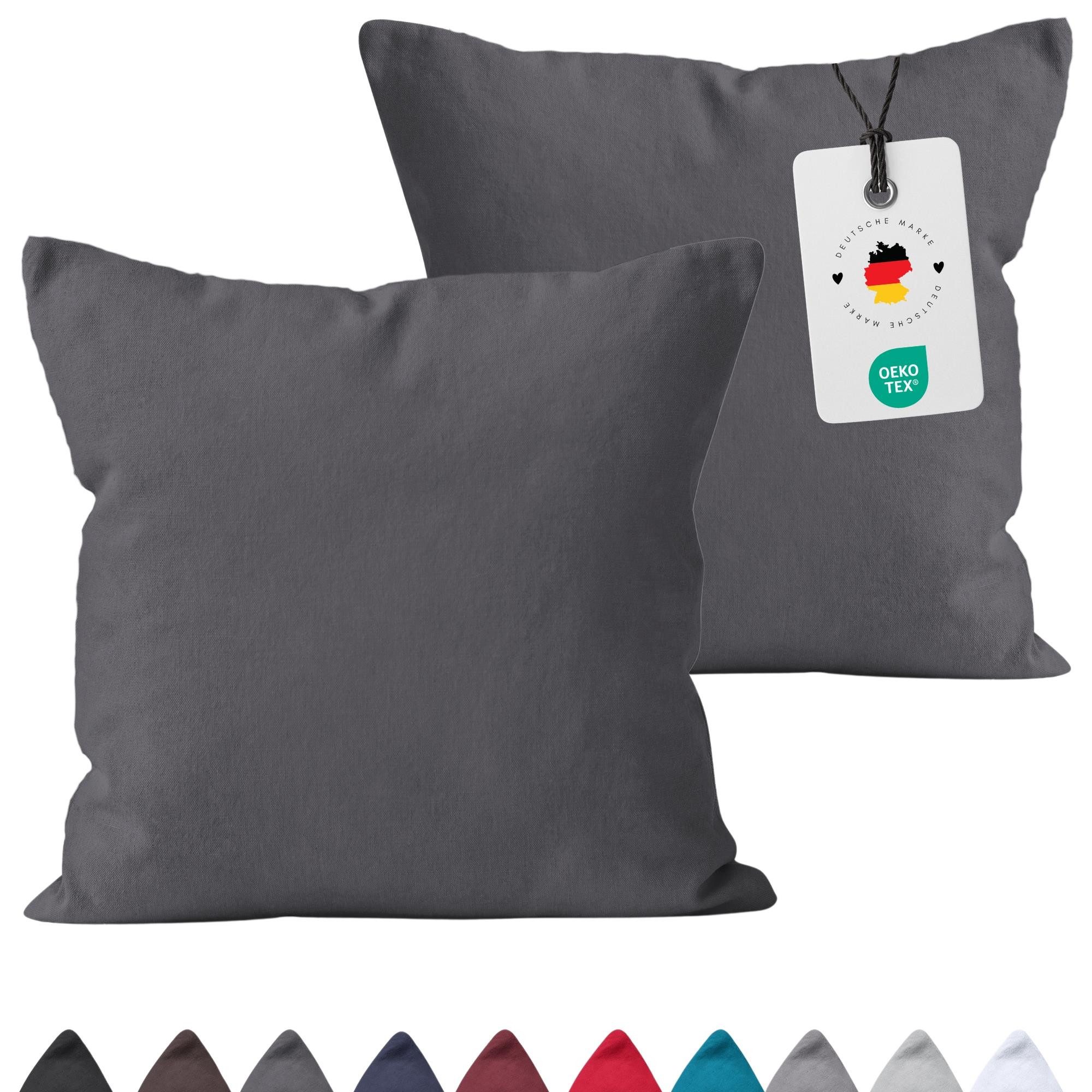 Carpe Sonno Kissenbezug 40x40 40x80 80x80 Baumwoll Kopfkissen Bezug Kissenhülle Kissenbezug, (2 Stück), Renforce Kissenbezüge 40x40 cm, Uni Anthrazit einfarbig