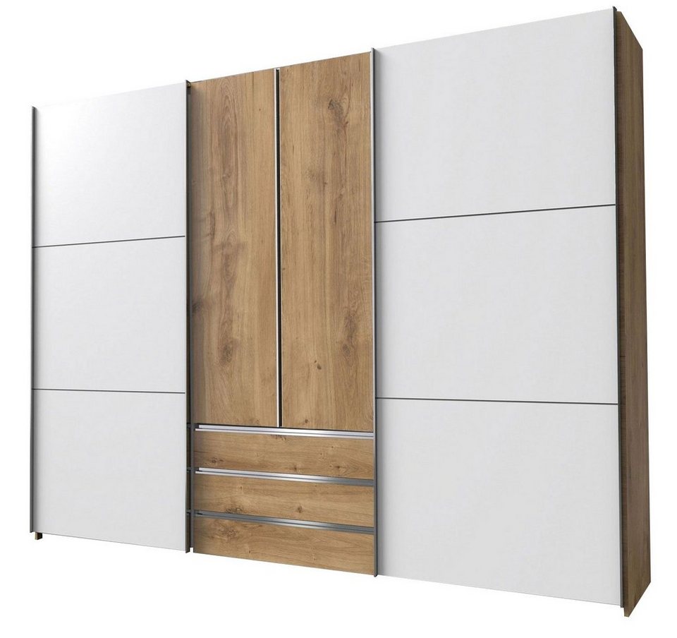 Wimex Kleiderschrank Magie (Magie, Schwebetürenschrank) plankeneiche weiß  300x65x216cm