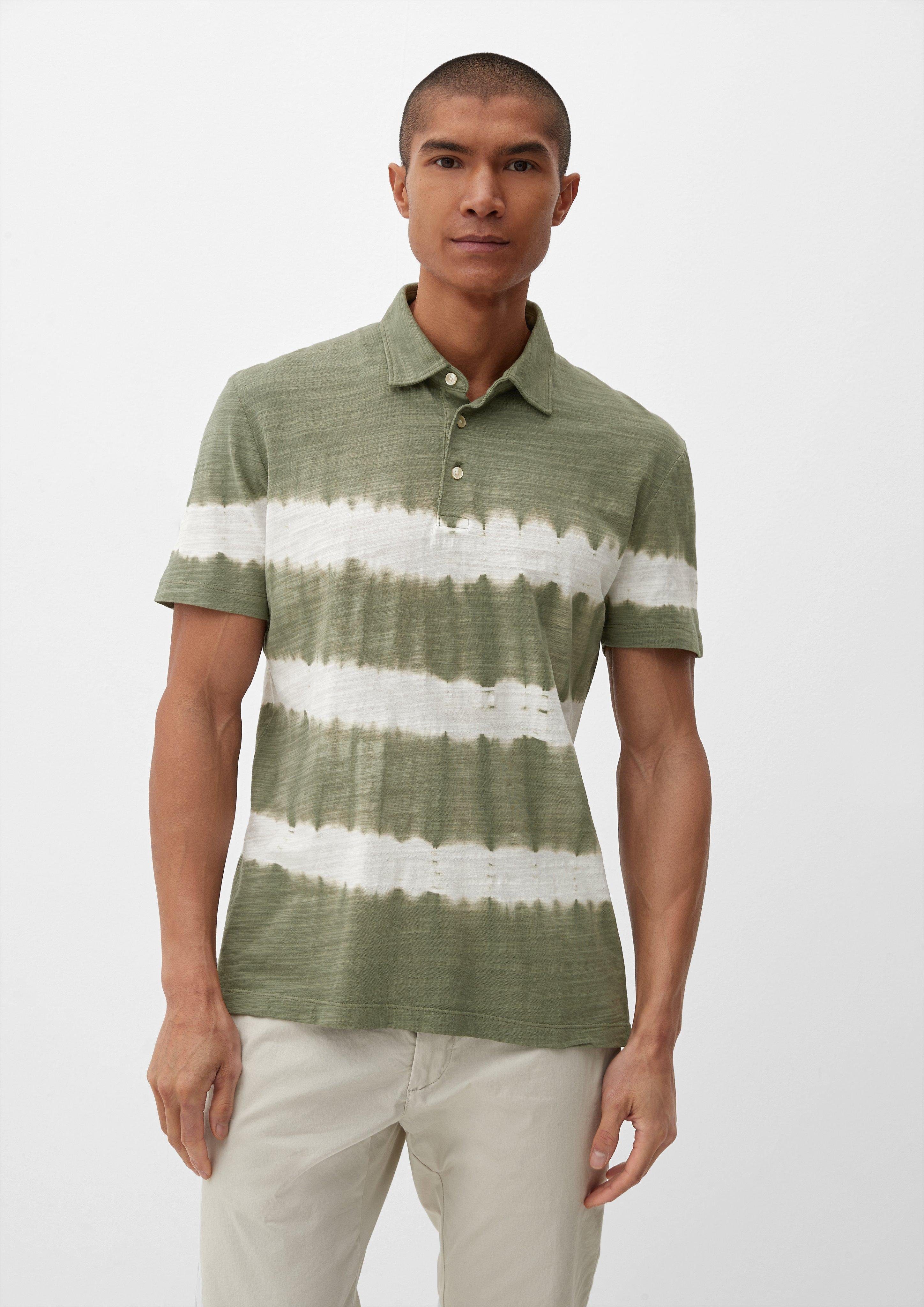 s.Oliver Kurzarmshirt Poloshirt im Batik-Look Garment Dye olivgrün