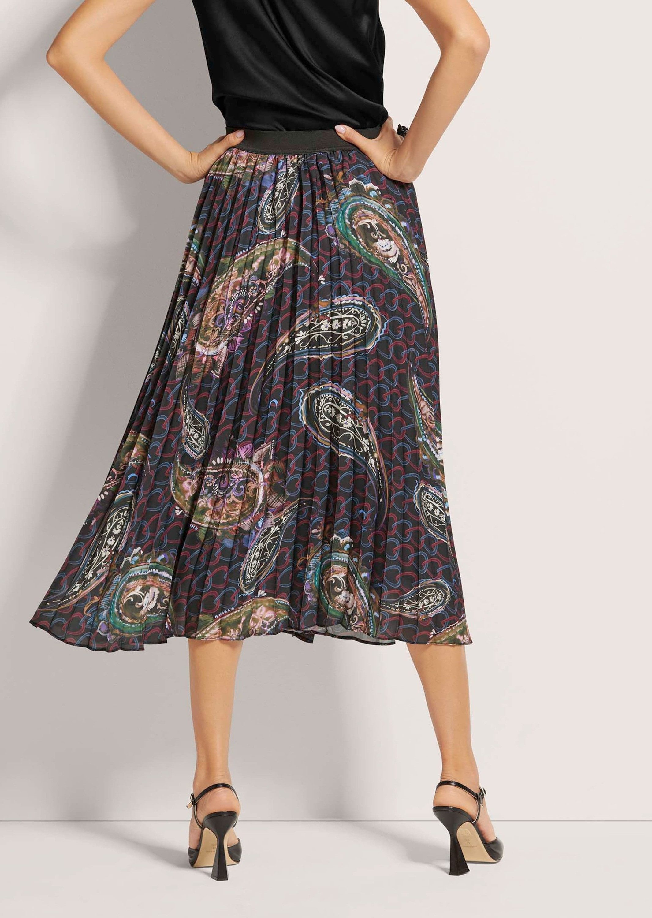 MADELEINE Maxirock Eleganter Midirock mit Paisley-Design Faltenrock mit elastischem Bund und Wadenlang