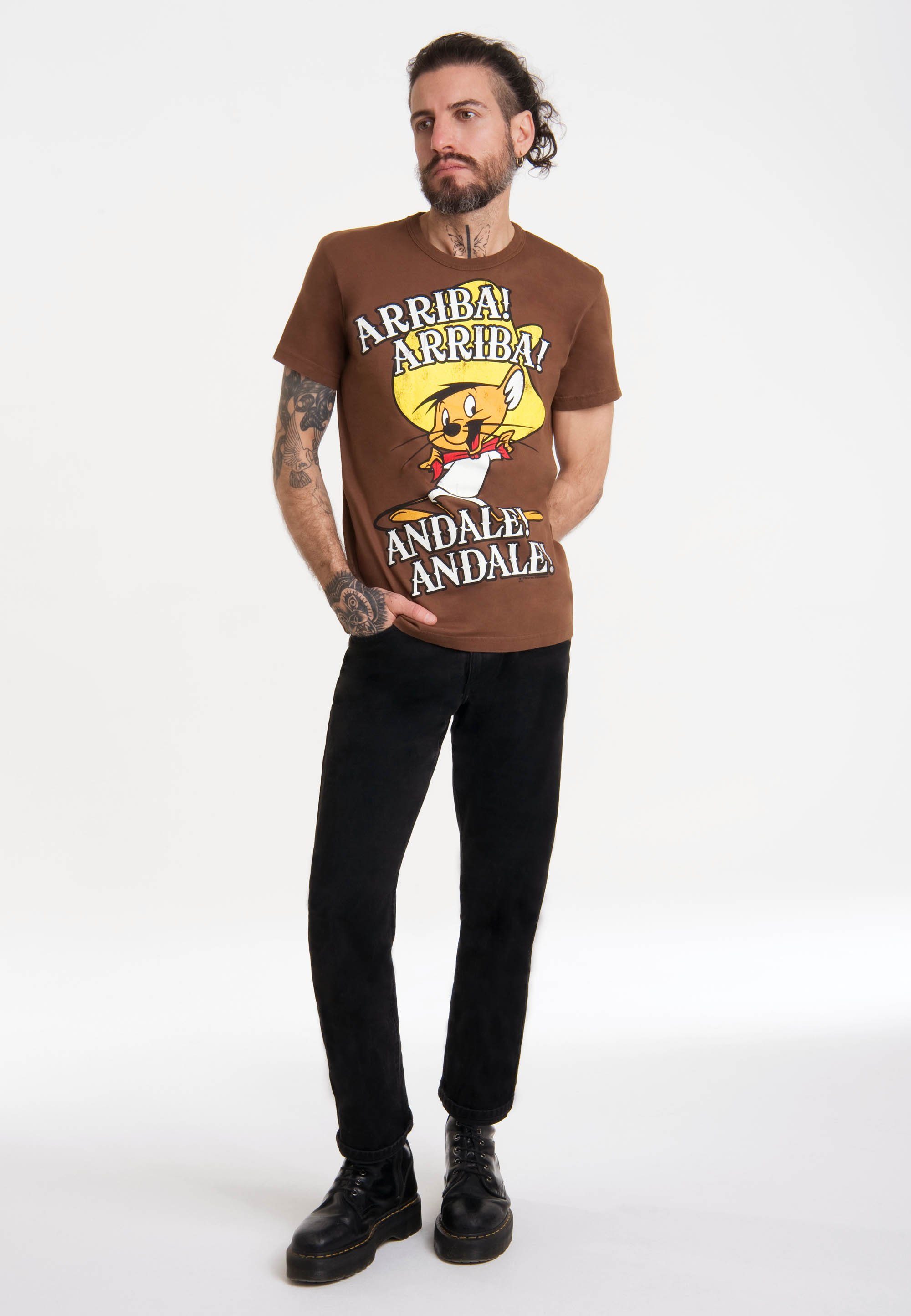 Looney LOGOSHIRT Gonzales Print Speedy - lizenziertem mit T-Shirt braun Tunes