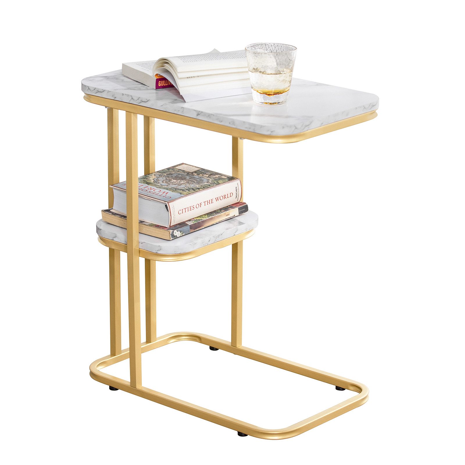 SoBuy Beistelltisch FBT110, Wohnzimmertisch Ablagetisch, C-Form, mit 2 Ablagen Sofatisch Kaffeetisch Laptoptisch Betttisch Pflegetisch