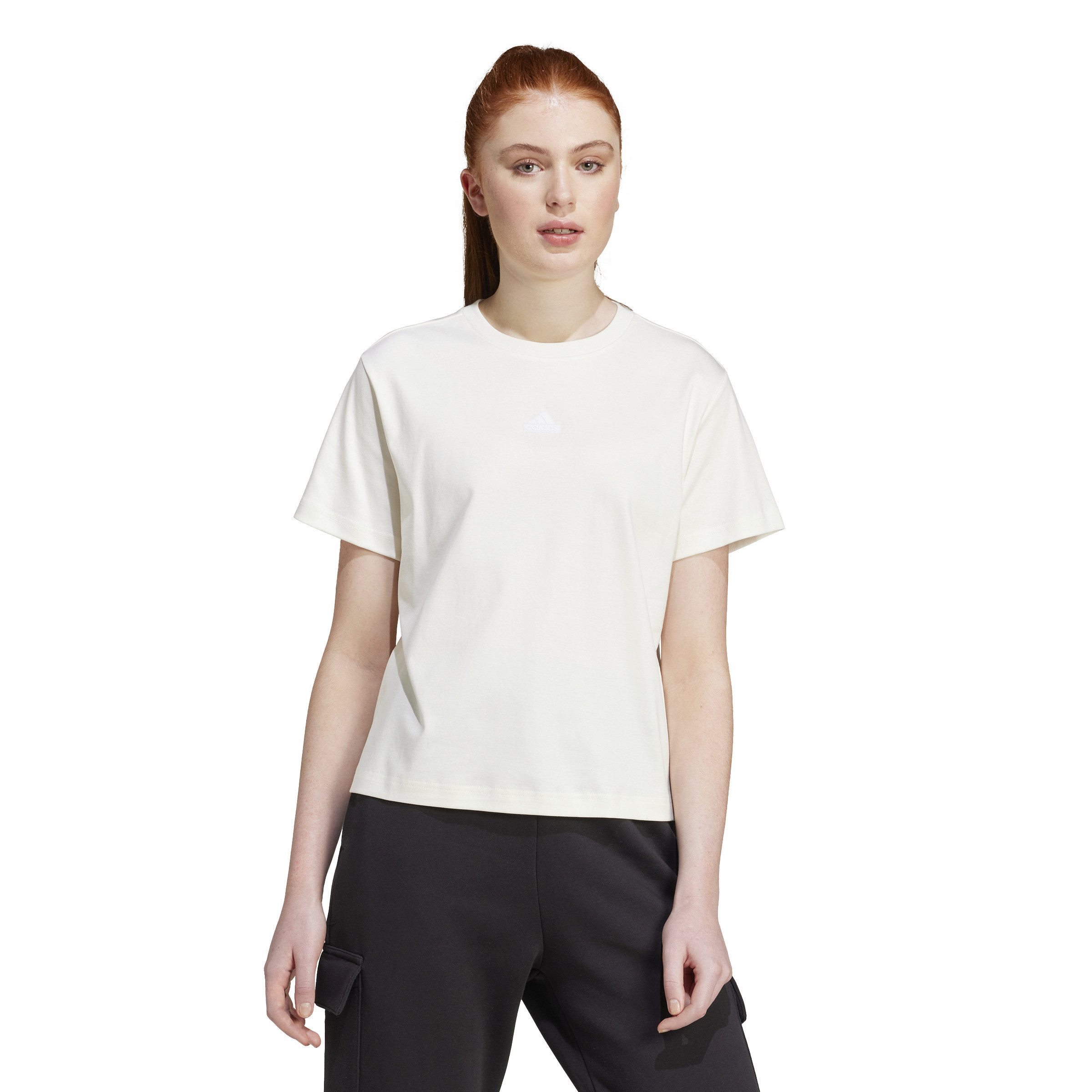 adidas Sportswear T-Shirt BLUV Q3 TEE Damen T-Shirt mit Aufdruck creme-weiß. Reduzierter Preis € 31,50. Unverbindliche Preisempfehlung € 35,00