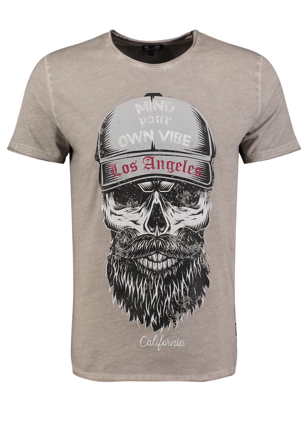 Key Largo T-Shirt T-Shirt Beard Biker Skull Totenkopf Print Motiv vintage Look MT00609 Rundhalsauschnitt bedruckt kurzarm slim fit