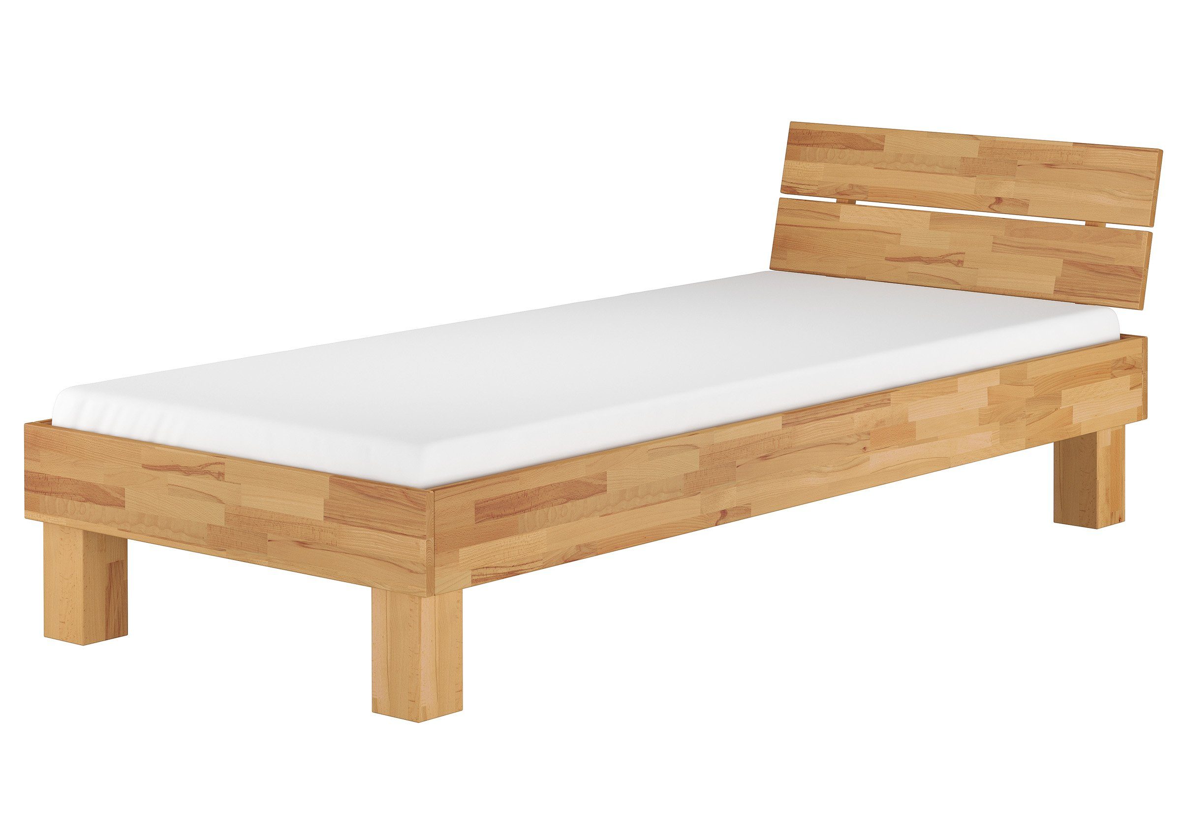 ERST-HOLZ Bett Modernes Einzelbett 100x200 Buche mit Federleisten und Matratze, Buchefarblos lackiert | Bettgestelle