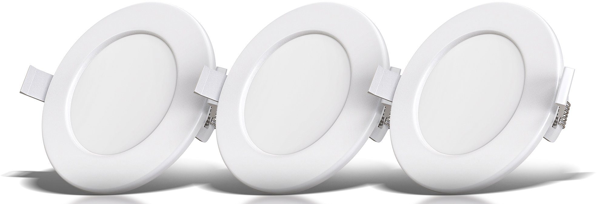 B.K.Licht LED Einbauleuchte 3er Set Bad Einbaustrahler, IP44 geschützt, flache Einbauspots, LED fest integriert, Warmweiß, 3.000K, 450Lm, 6W, Kunststoff, 11,5 x 3 cm, Weiß