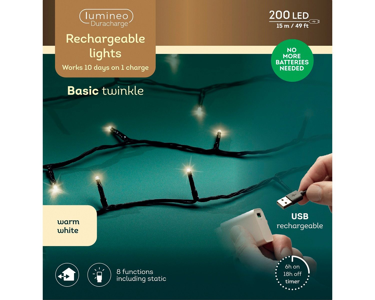 Lumineo LED-Lichterkette Lumineo Lichterkette BASIC Twinkle, 200 LED 15 m, günstig online kaufen