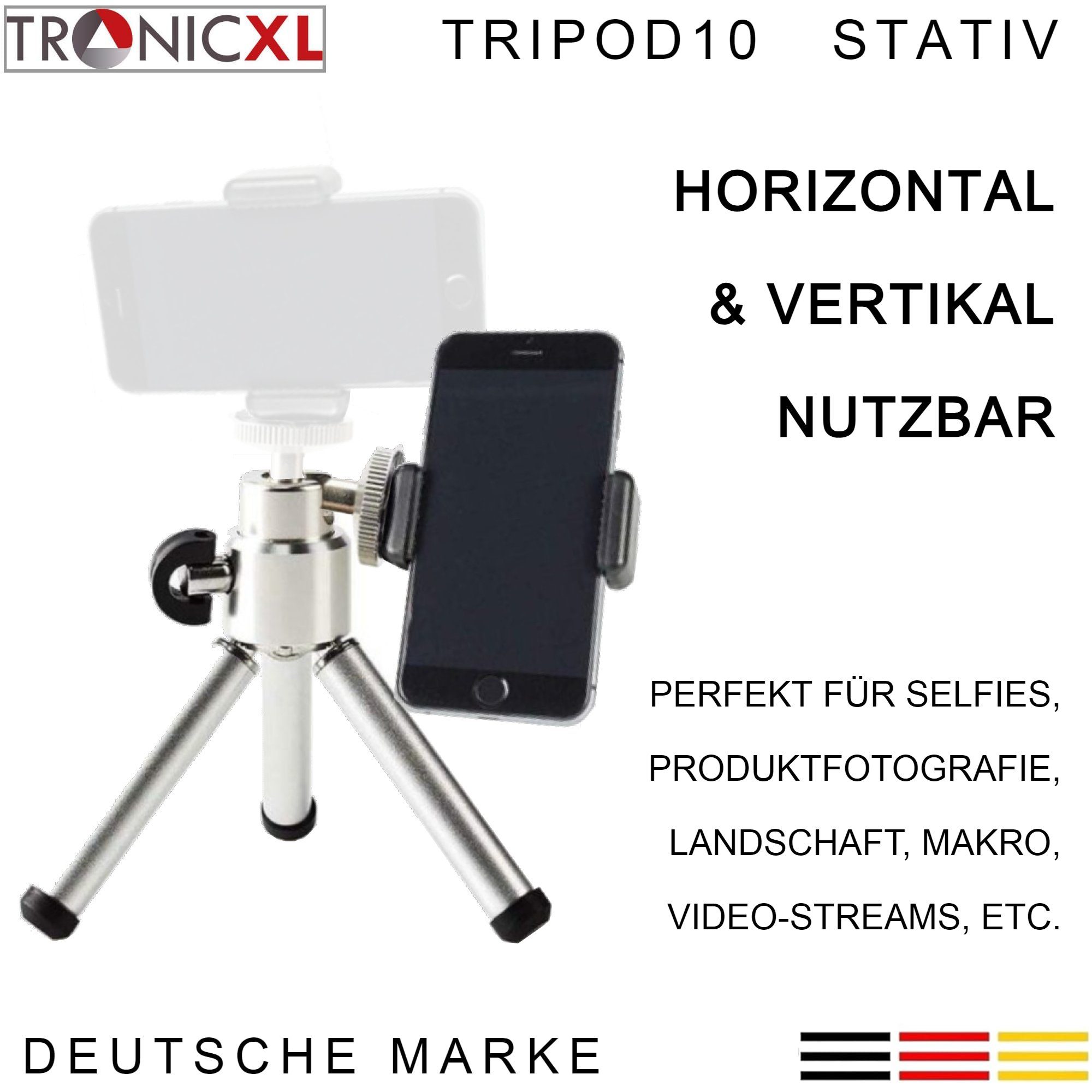 Handy Smartphone iPhone (Höhenverstellbar) Apple Samsung Tripod Kamerastativ Stativ für Ministativ TronicXL