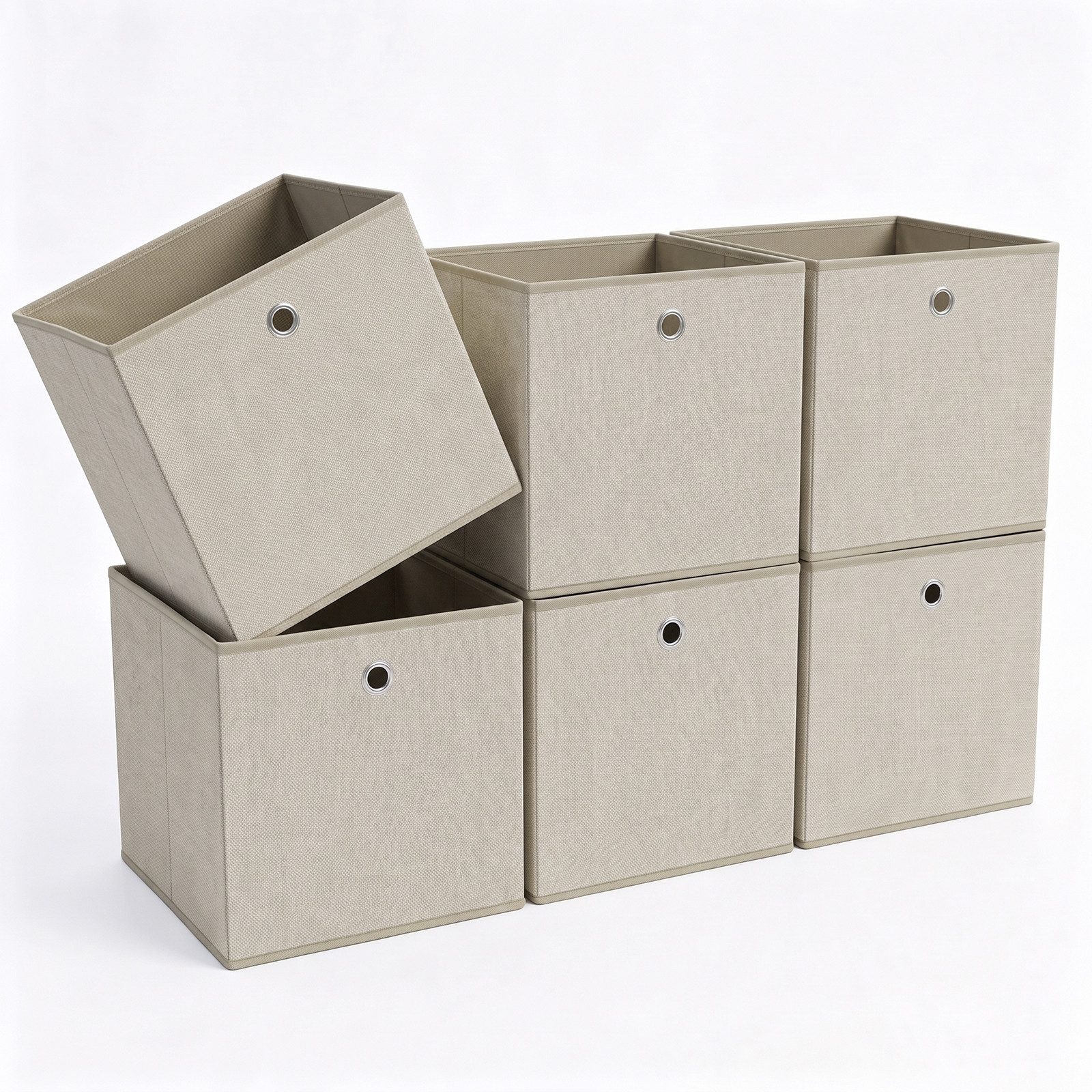 Sekey Aufbewahrungsbox Aufbewahrungsboxen 6er Set, faltbare Ordnungsboxen mit Griff, 33 x 33 x 33 cm, Beige Faltboxen aus Vliesstoff für die Aufbewahrung – Bild 2 von 5
