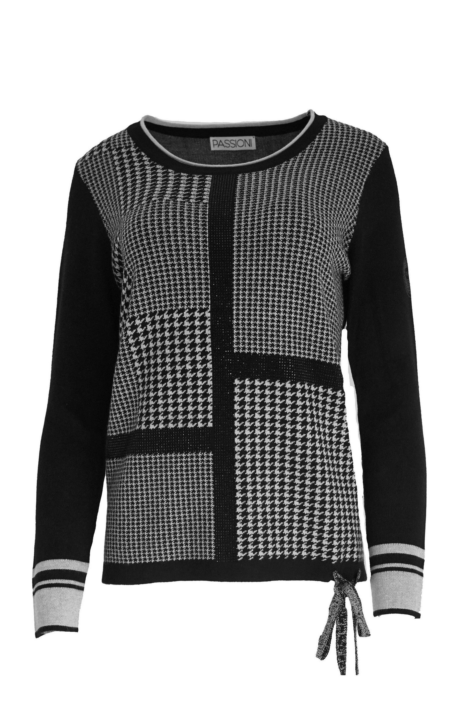 Passioni Strickpullover mit Hahnentrittmuster und Glitzersteinen