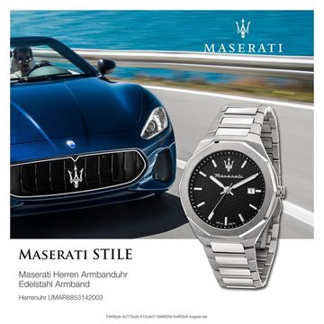 MASERATI Quarzuhr Maserati Herren Uhr Analog STILE, (Analoguhr), Herrenuhr rund, groß (ca. 45mm) Edelstahlarmband, Made-In Italy