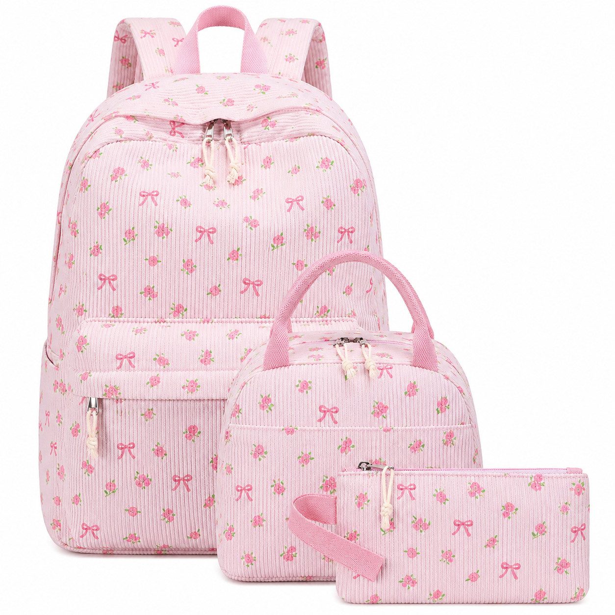 MOPUEA Schulrucksack Schulrucksack Set 3 tlg Wasserabweisend mit Lunch-Tasche &Federmappe (Rucksack Set für Schule, Schulrucksack mit Lunch Tasche und Federmäppchen), Karomuster, Laptopfach, wasserabweisend, gepolstert, leicht und robust