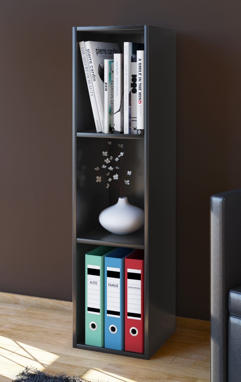 VCM Standregal Bücherregal Mendas H. 107 x B. 34 x T. 30 cm, Holzregal stehend, CD DVD Aufbewahrung